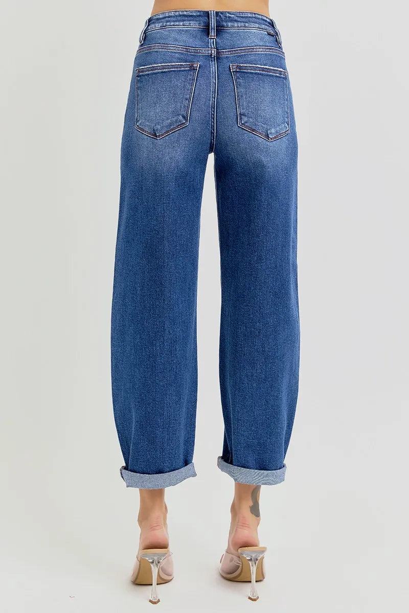 Risen Plus Size High Rise Crop Barrel Jeans With Mild Wash