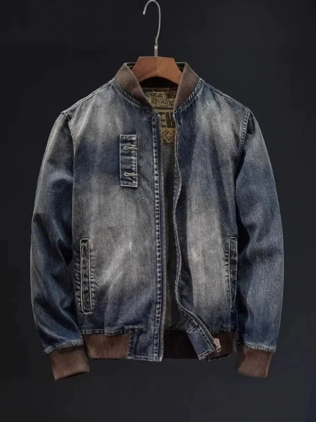 Men's Plus Size Button Up Washed Denim Bomber Jacket
