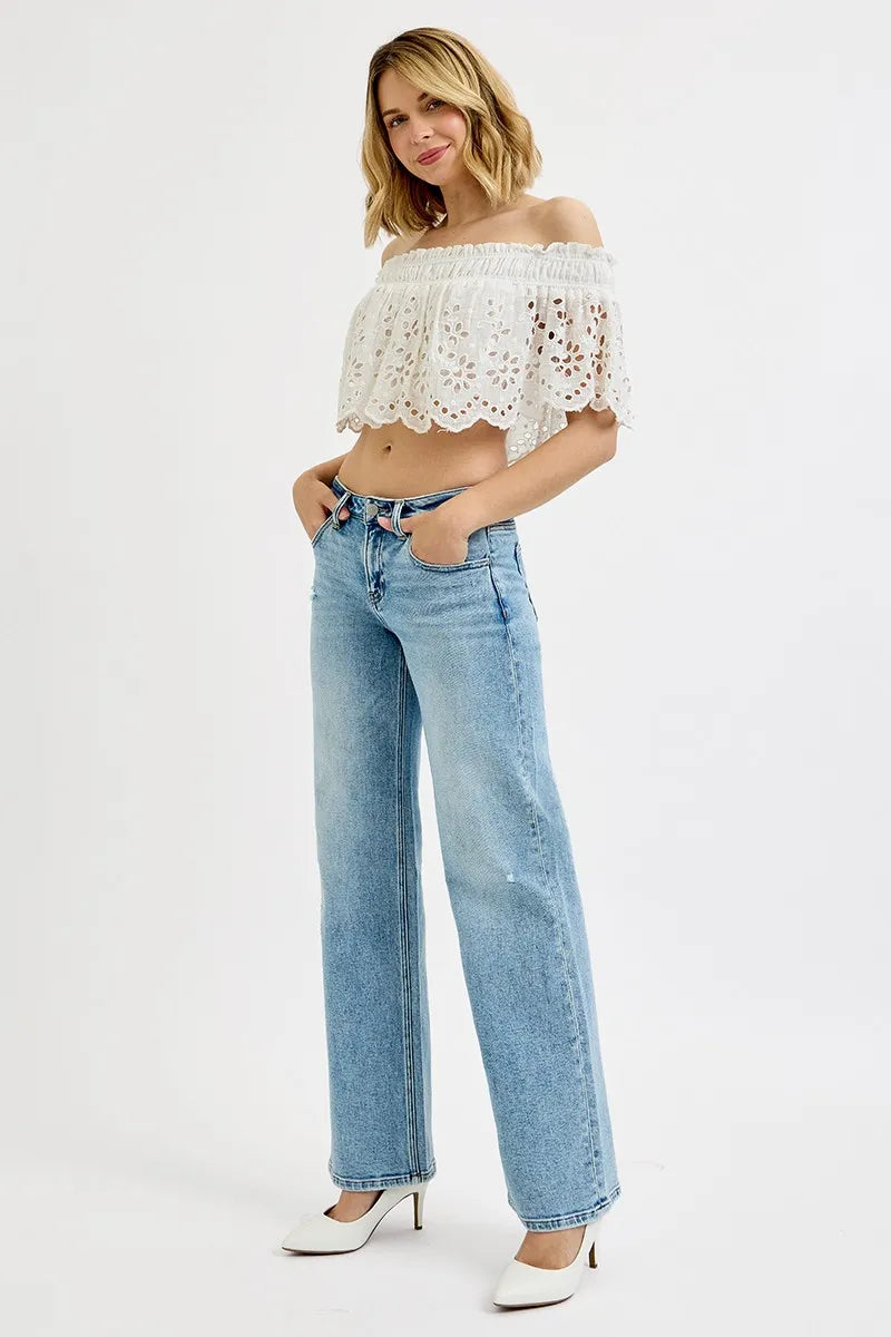 Risen Plus Size Distressed Low Rise Ankle Boyfriend Jeans