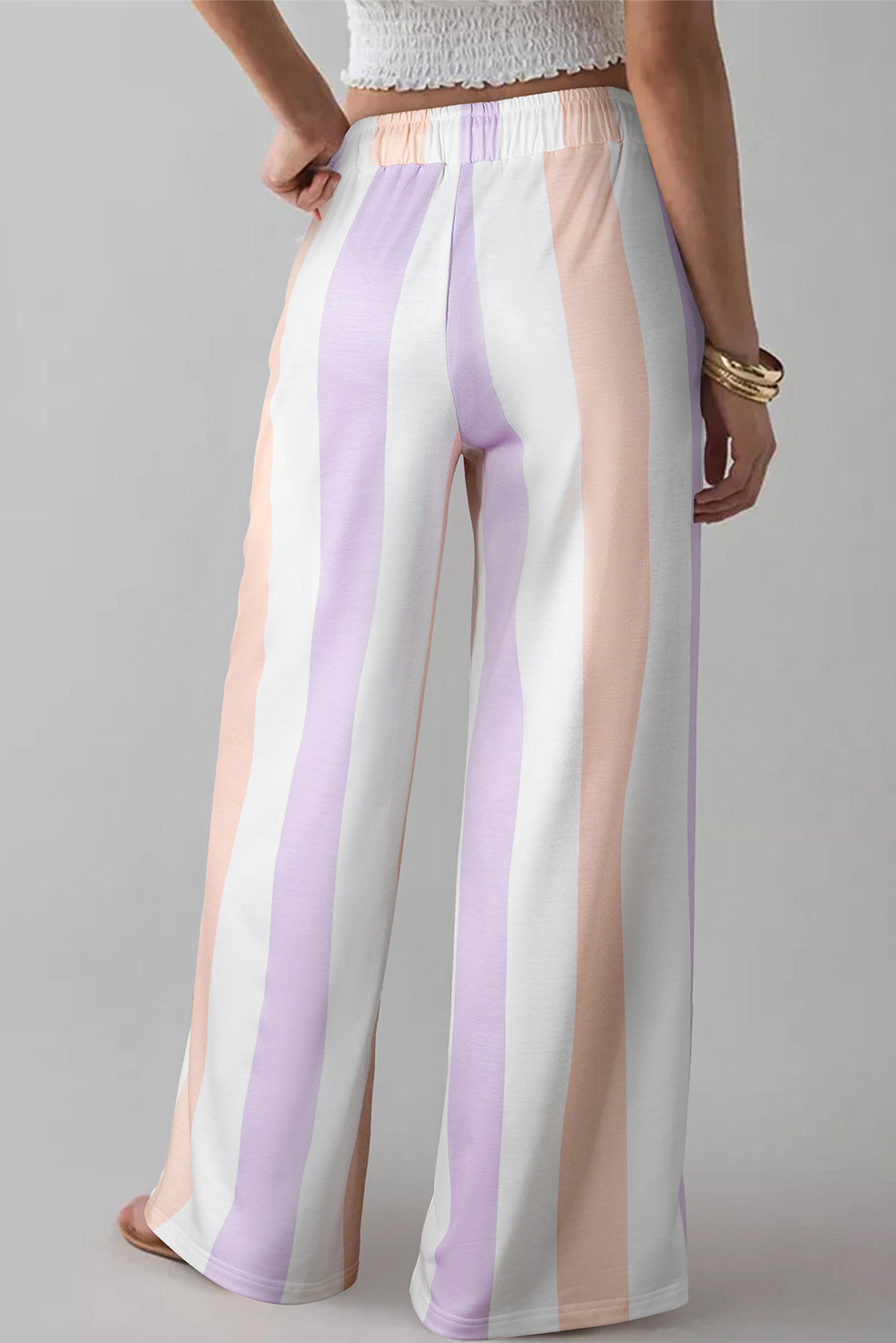 Purple Stripe Print Drawstring Loose Pants With Pockets