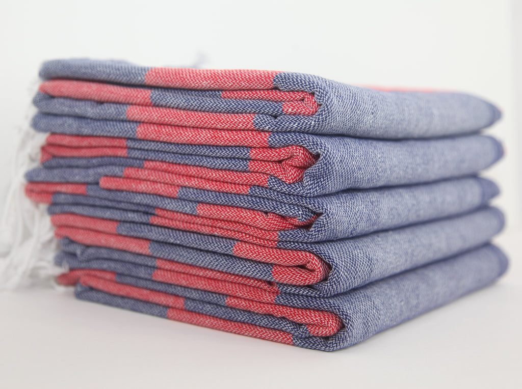 Basiclayersca Basiclayersca Monaco Red Navy Stripe Turkish Towel 100 Percent Natural Cotton 40 Inch by 70 Inch - Premium Quality Home & Kitchen | Fast Shipping & Returns - Premium Quality Home & Kitchen > Premium Collection | Fast Shipping & Returns