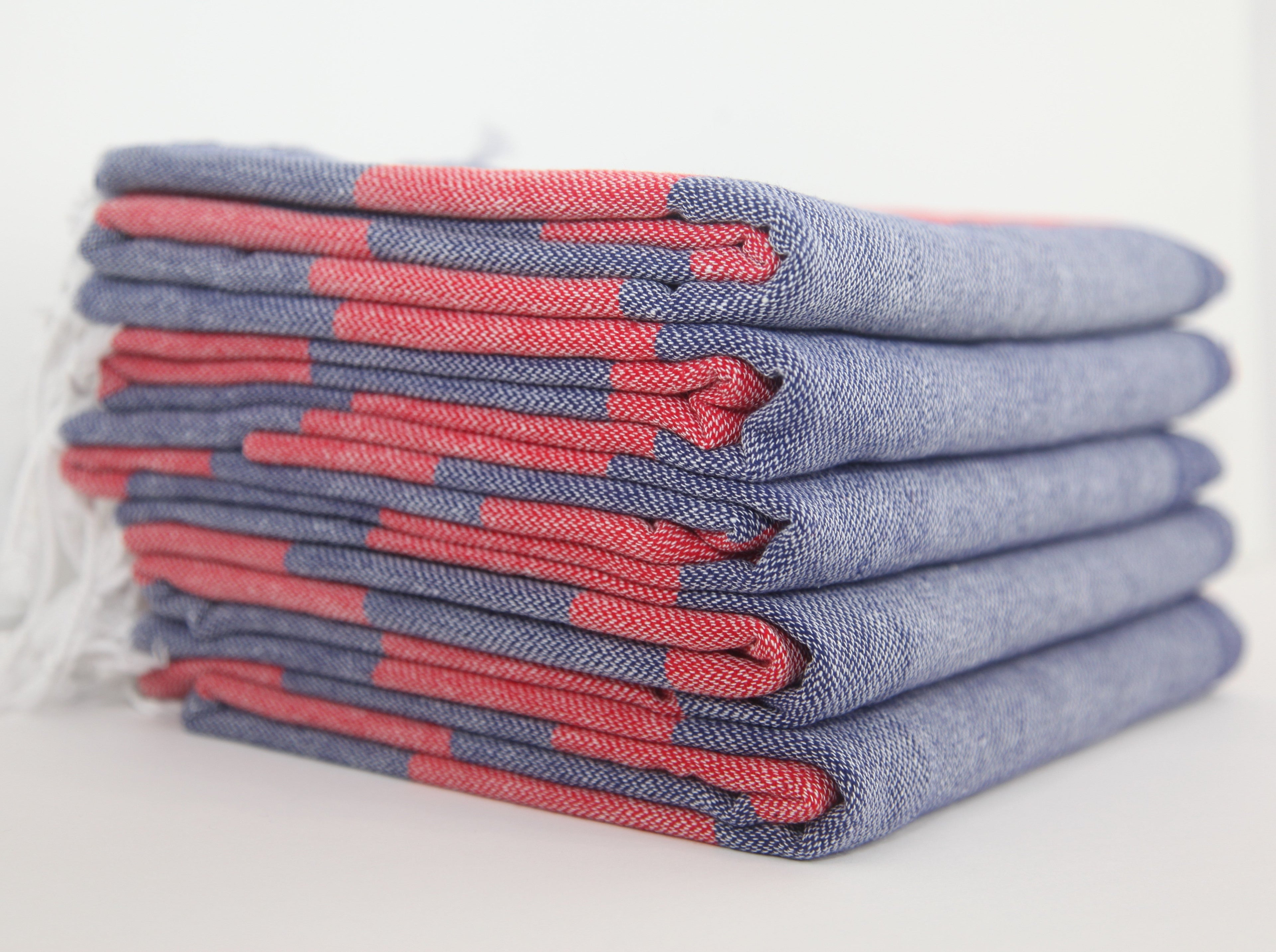 Basiclayersca Basiclayersca Monaco Red Navy Stripe Turkish Towel 100 Percent Natural Cotton 40 Inch by 70 Inch - Premium Quality Home & Kitchen | Fast Shipping & Returns - Premium Quality Home & Kitchen > Premium Collection | Fast Shipping & Returns