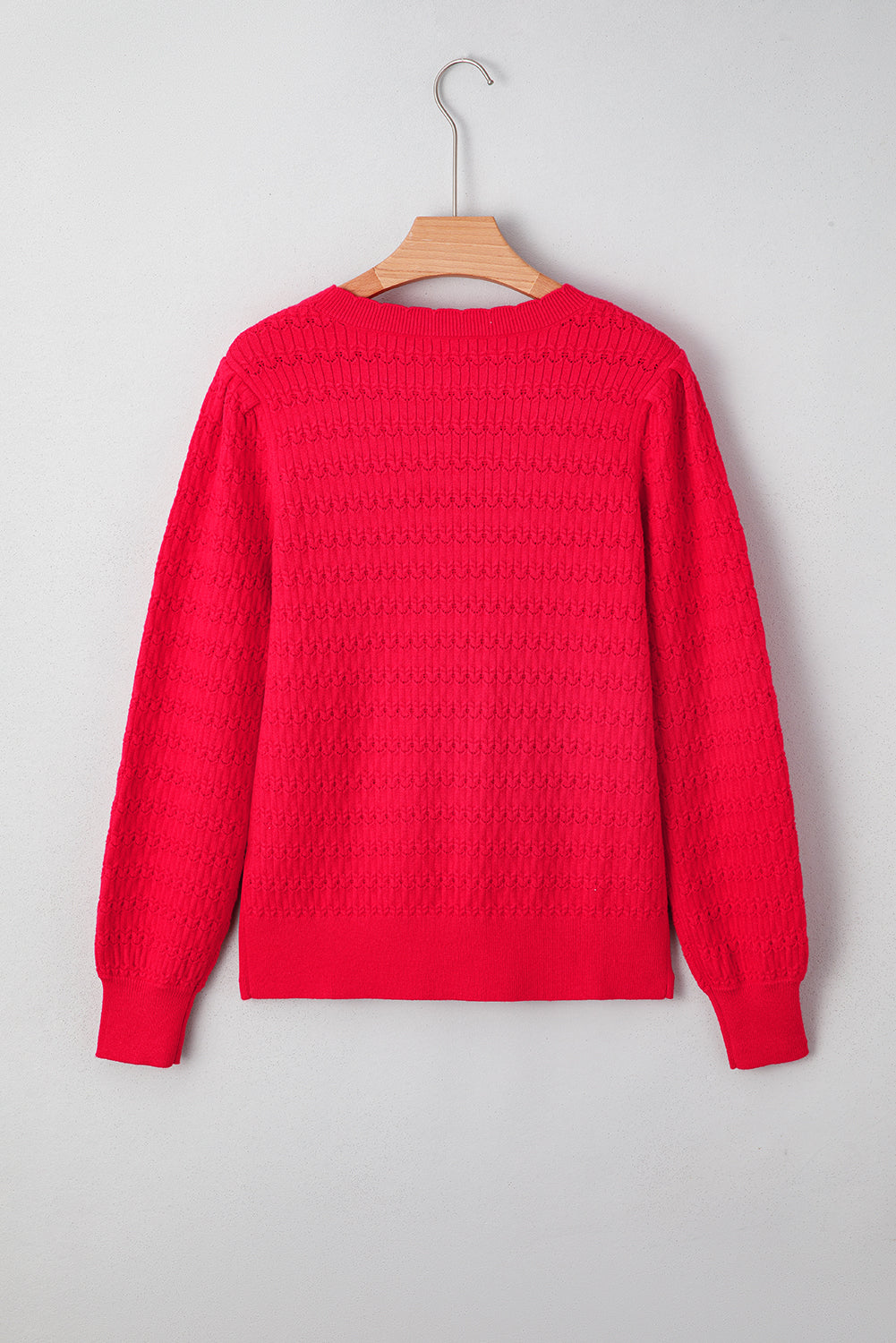 Fiery Red Trendy Print Knit Ribbed Cuffs Crew Neck Sweater