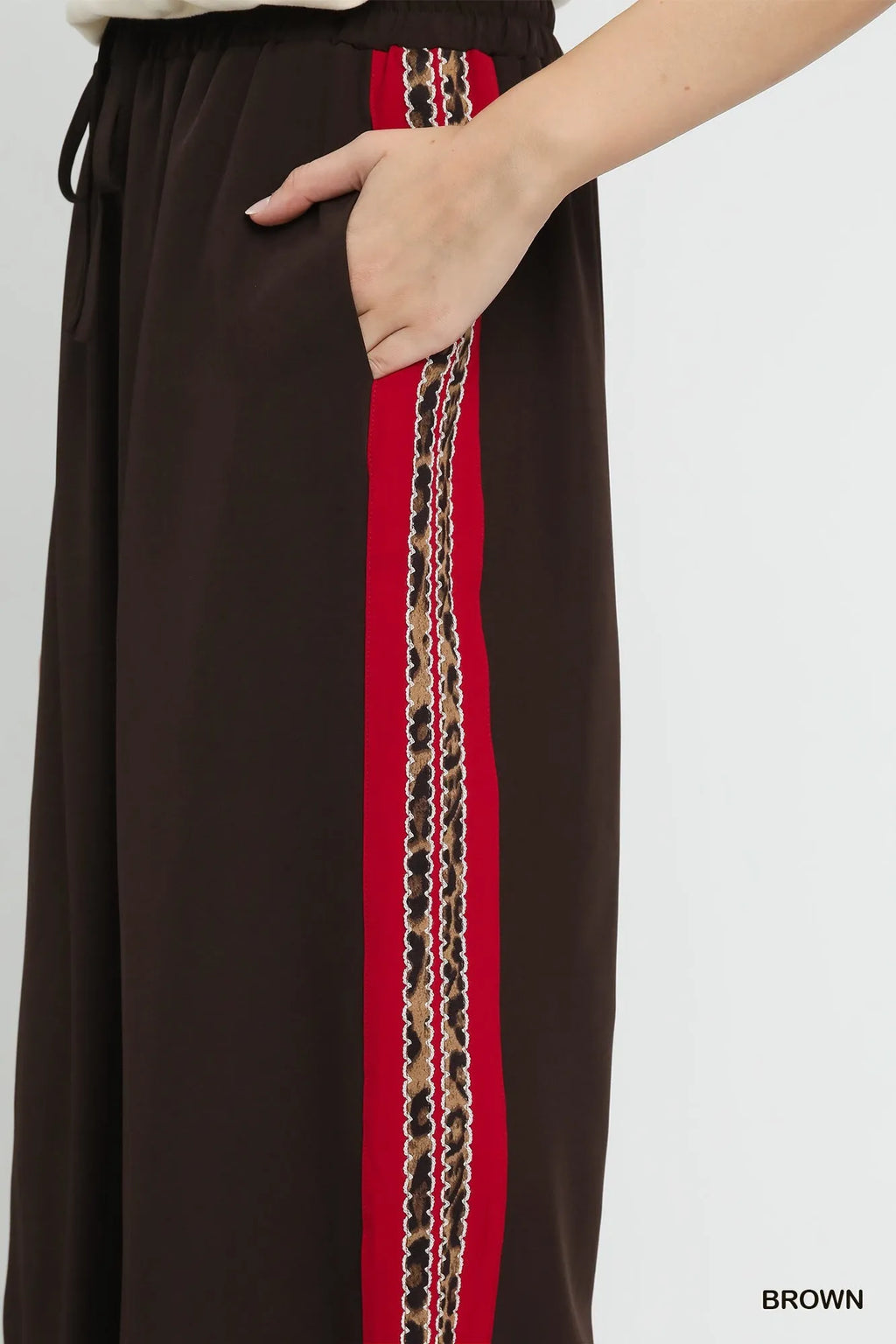 Umgee Wide Leg Pants with Contrast Side Trim