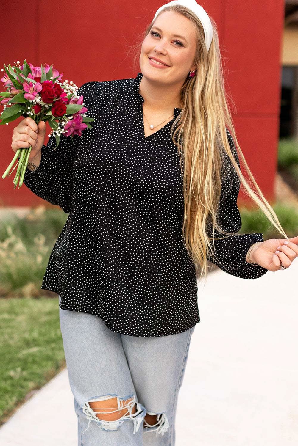 Black leopard print blouse - plus size