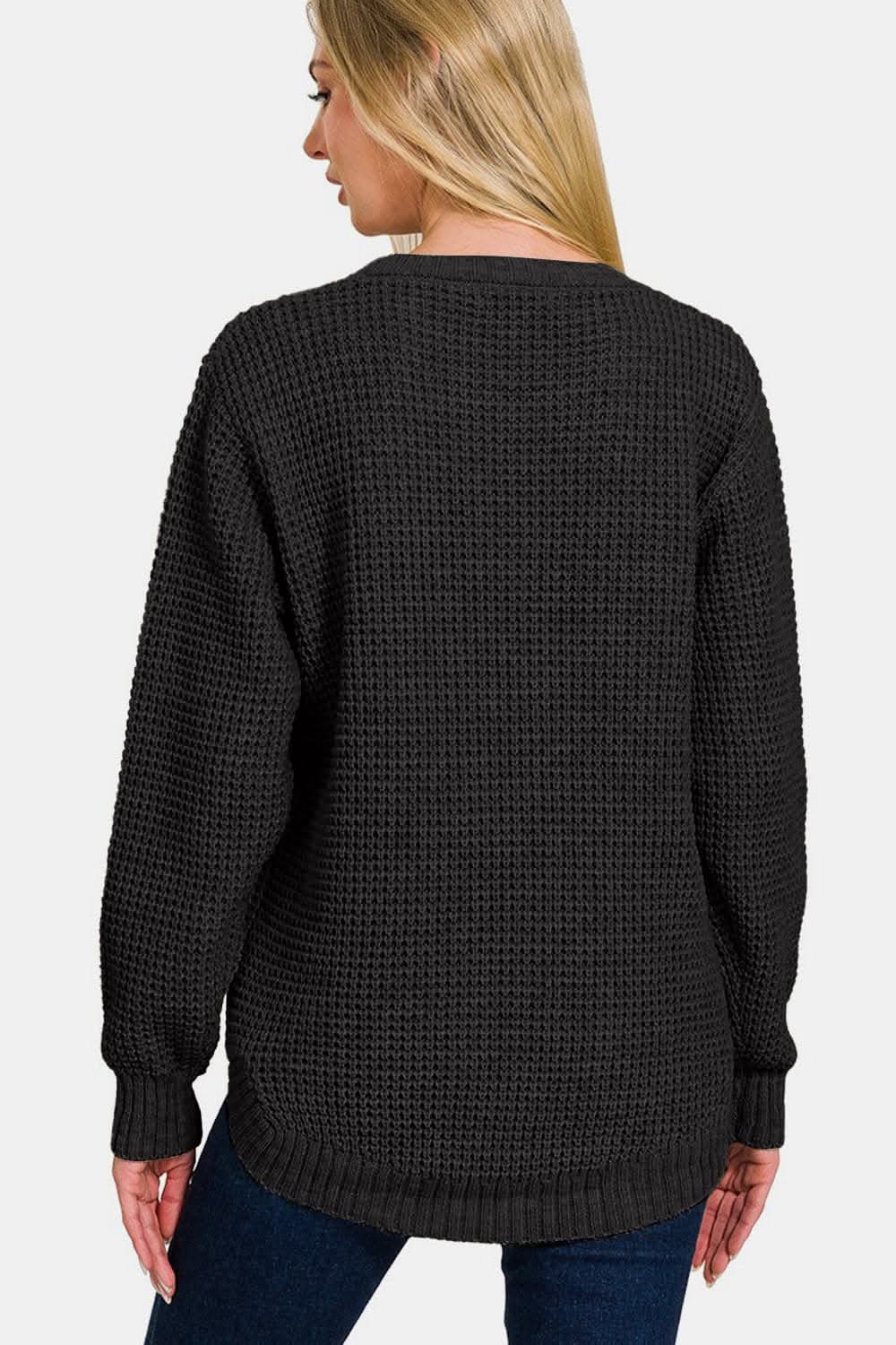 Zenana high low waffle sweater