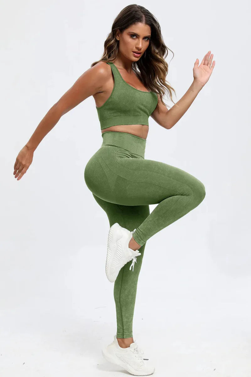 Trendsi Washed Square Neck Active Set Women's Light Blue Small