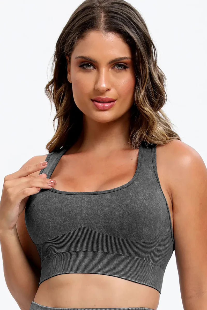 Trendsi Washed Square Neck Active Set Women's Light Blue Small