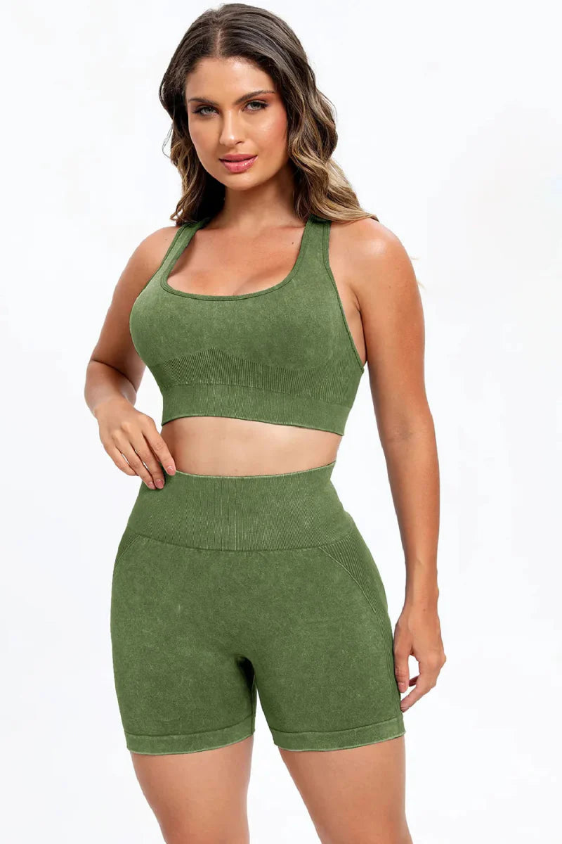 Trendsi Washed Square Neck Active Set Women's Light Blue Small