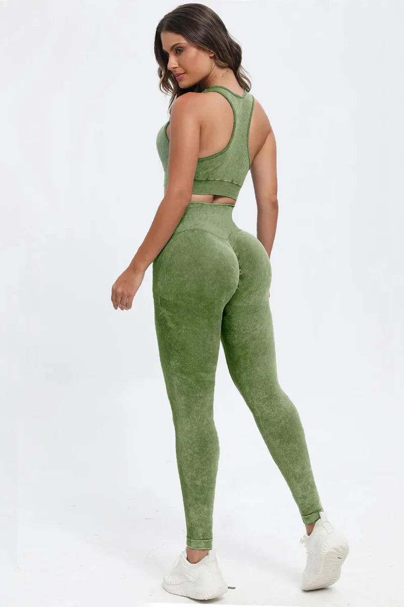 Trendsi Washed Square Neck Active Set Women's Light Blue Small