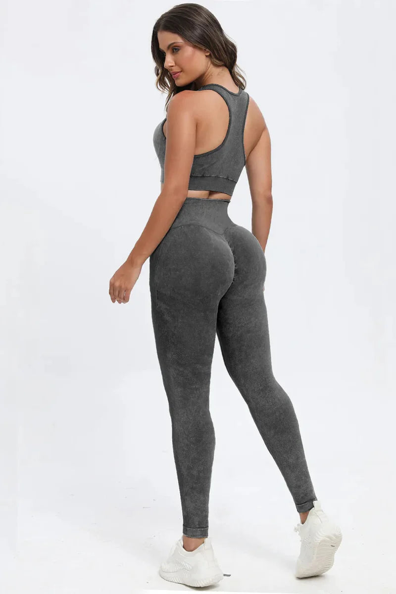 Trendsi Washed Square Neck Active Set Women's Light Blue Small