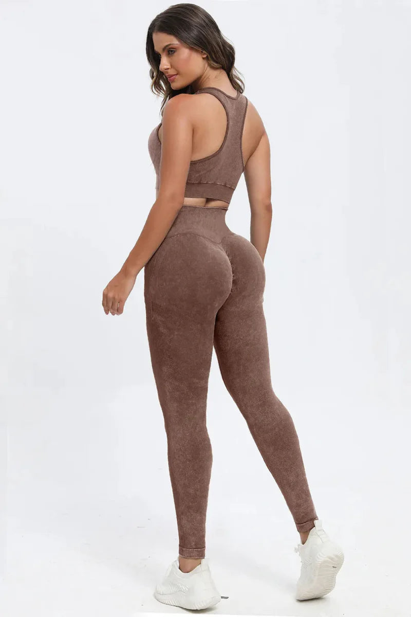 Trendsi Washed Square Neck Active Set Women's Light Blue Small