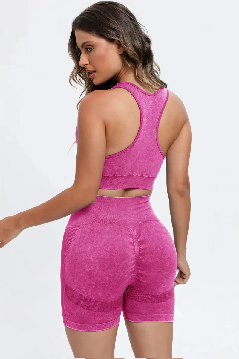 Trendsi Washed Square Neck Active Set Women's Light Blue Small