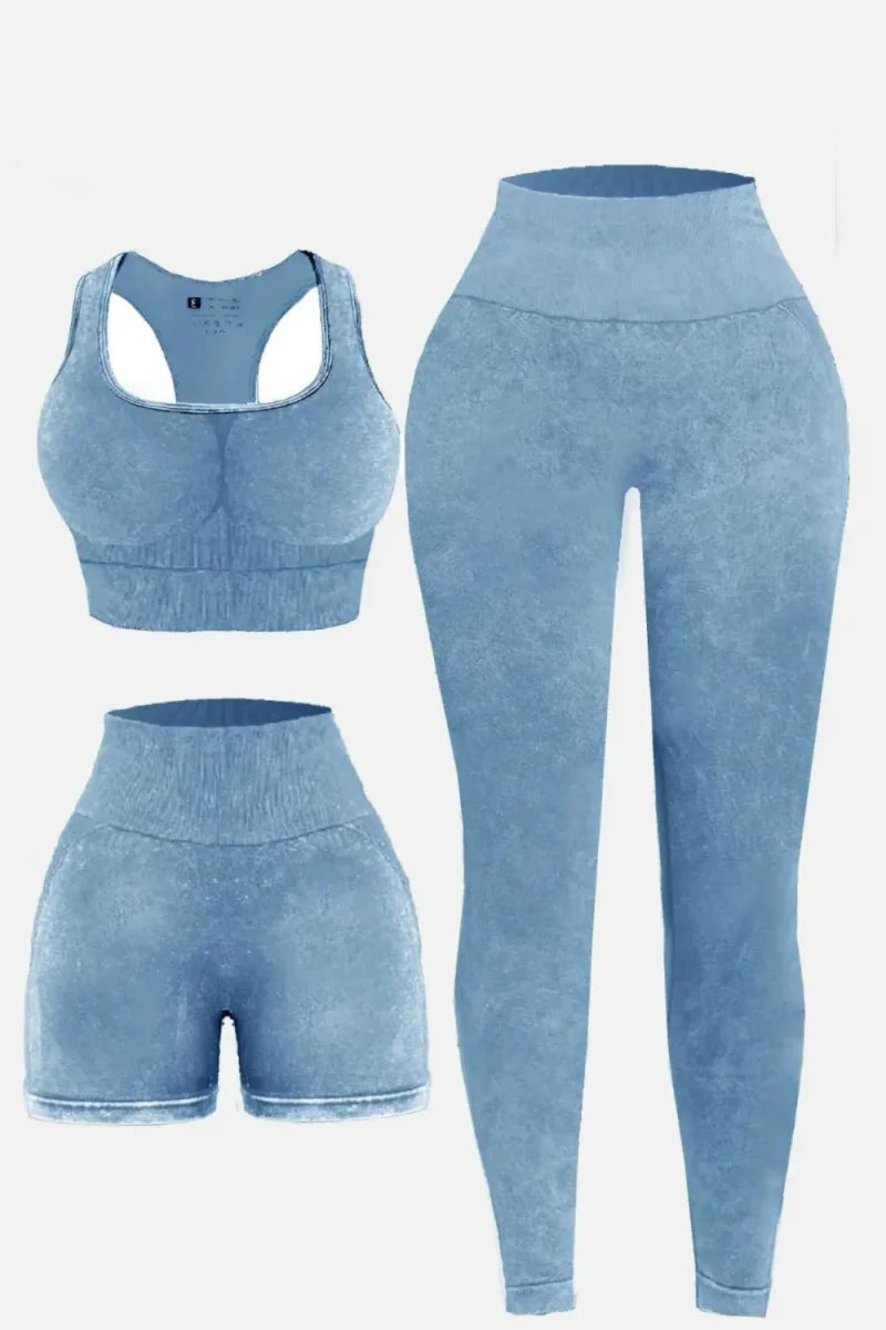 Trendsi Washed Square Neck Active Set Women's Light Blue Small