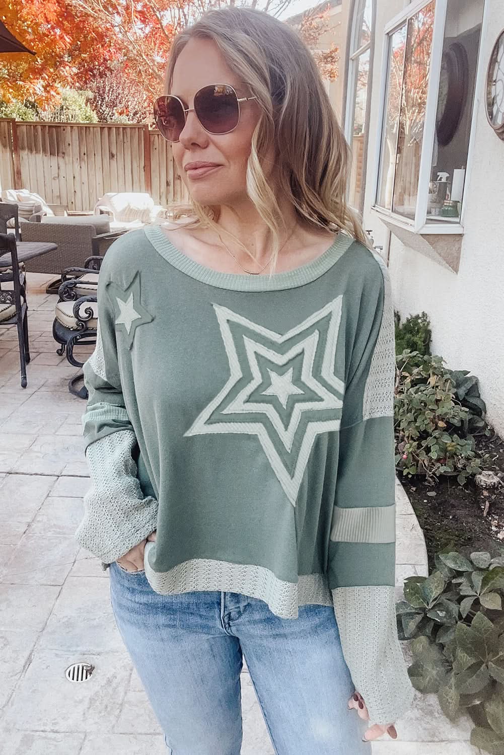 Mist green starry patchwork tee