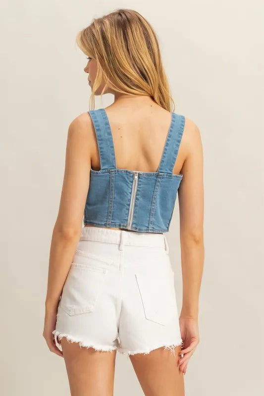 Hyfve Washed Sweetheart Neck Wide Strap Denim Tank Top