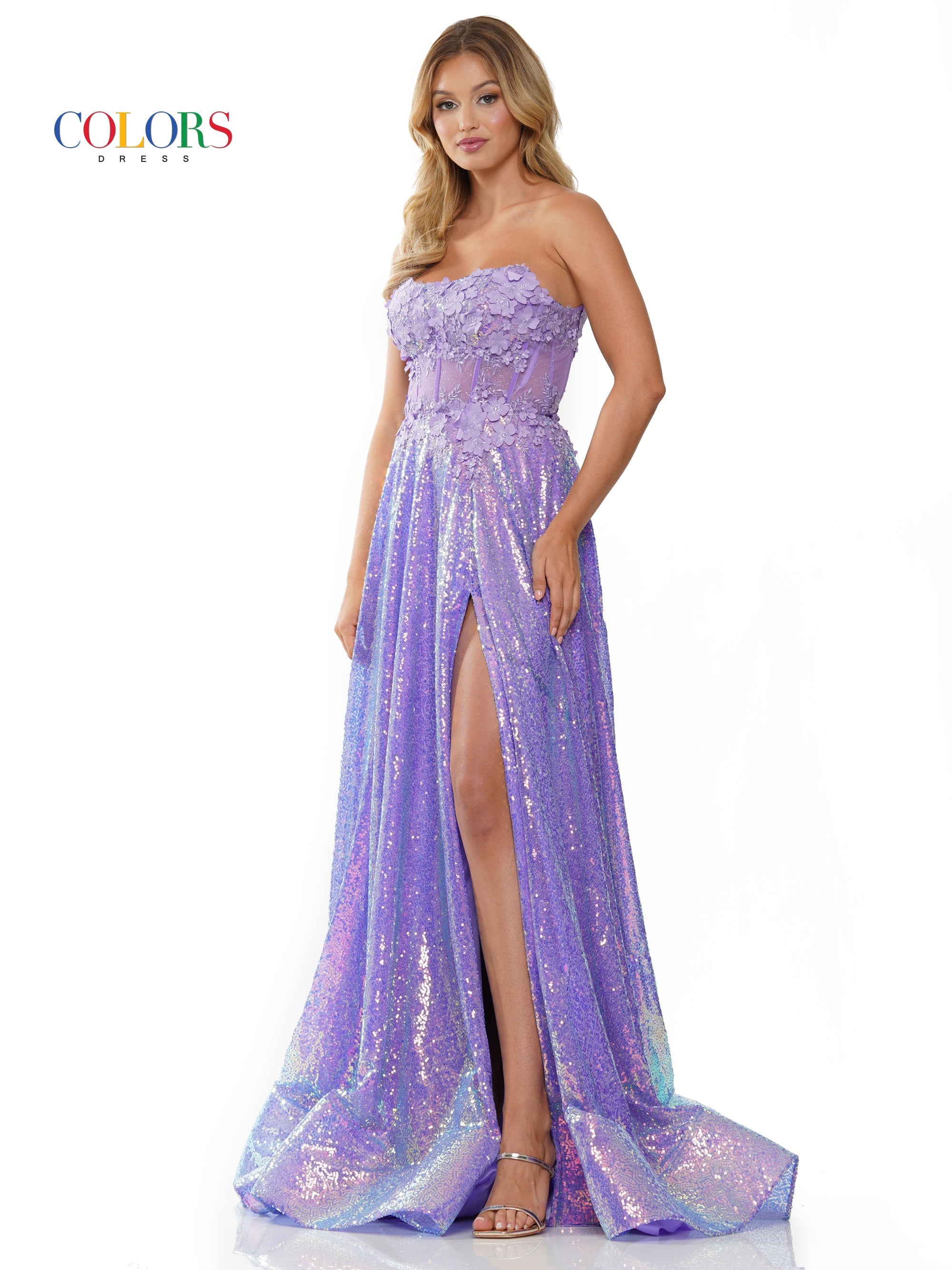 Colors 3224 Long Strapless Formal A Line Prom Dress