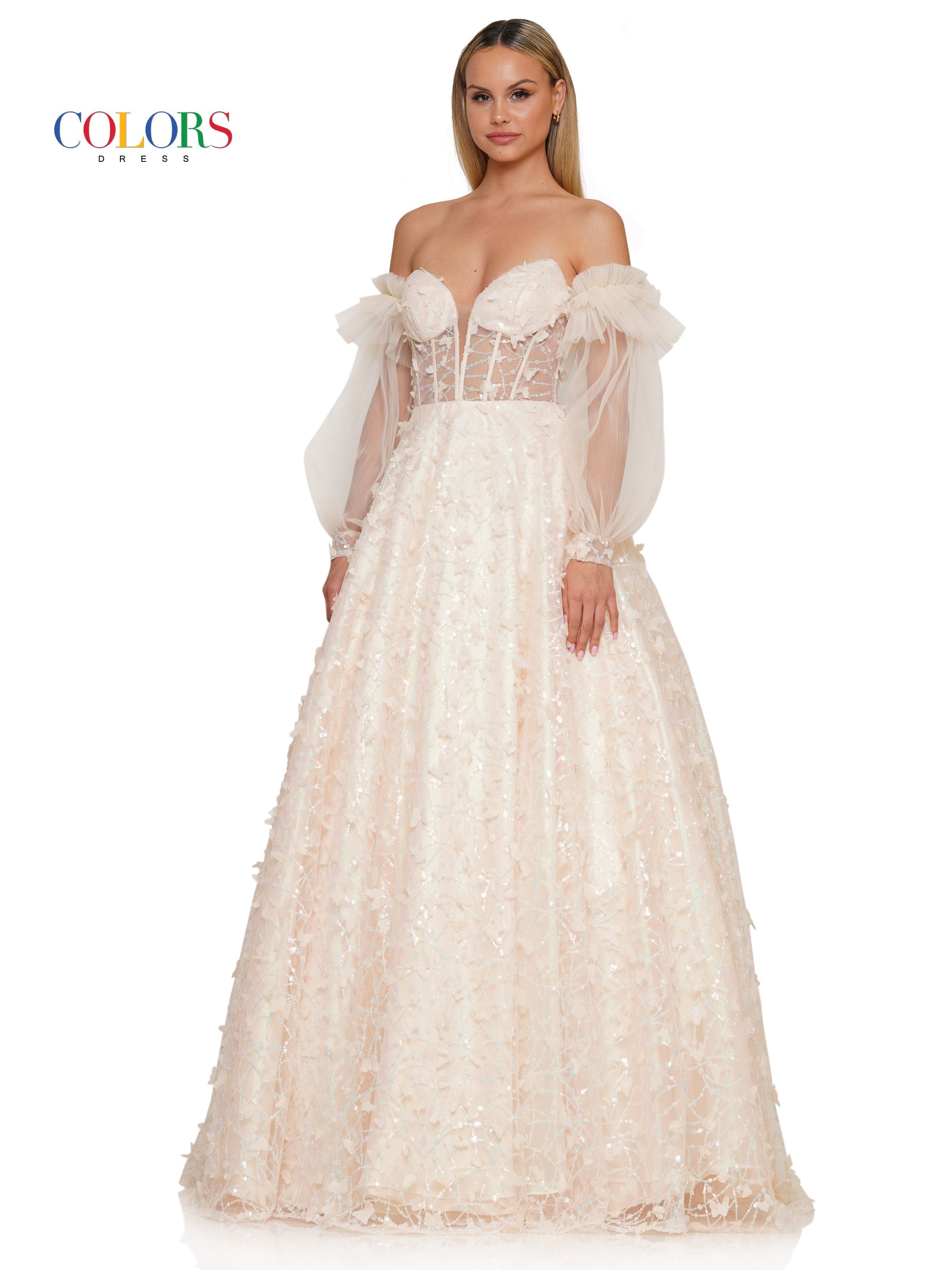 Colors 3226 Prom Long Formal Glitter Mesh Ball Gown