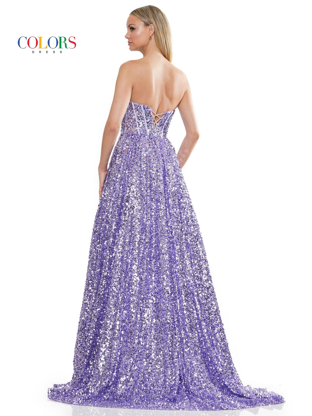 Colors 3229 Long Strapless Sequin A Line Prom Dress