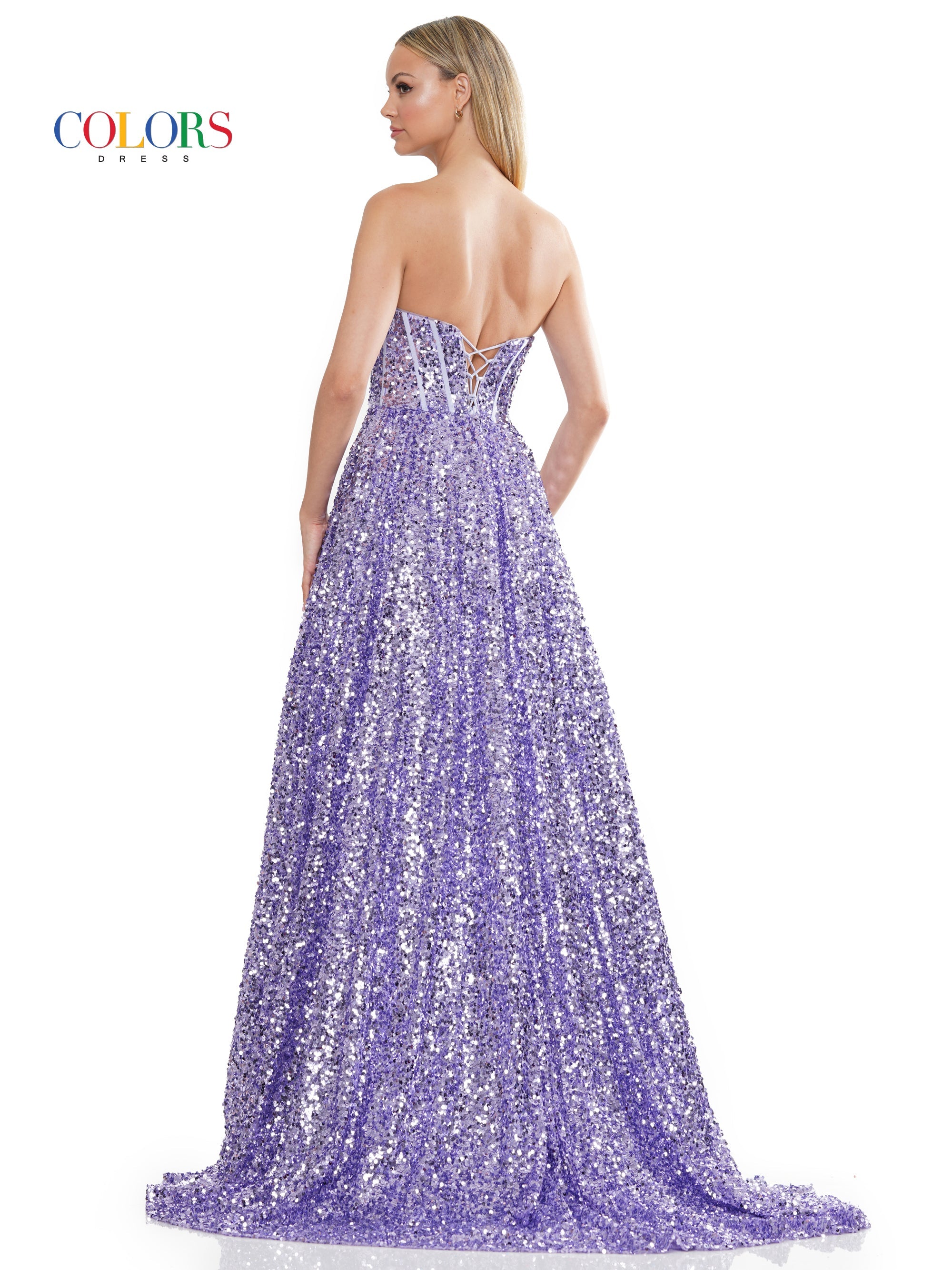 Colors 3229 Long Strapless Sequin A Line Prom Dress
