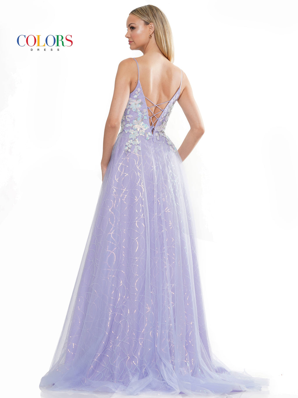 Colors 3235 Prom Long Spaghetti Strap Glitter Ball Gown