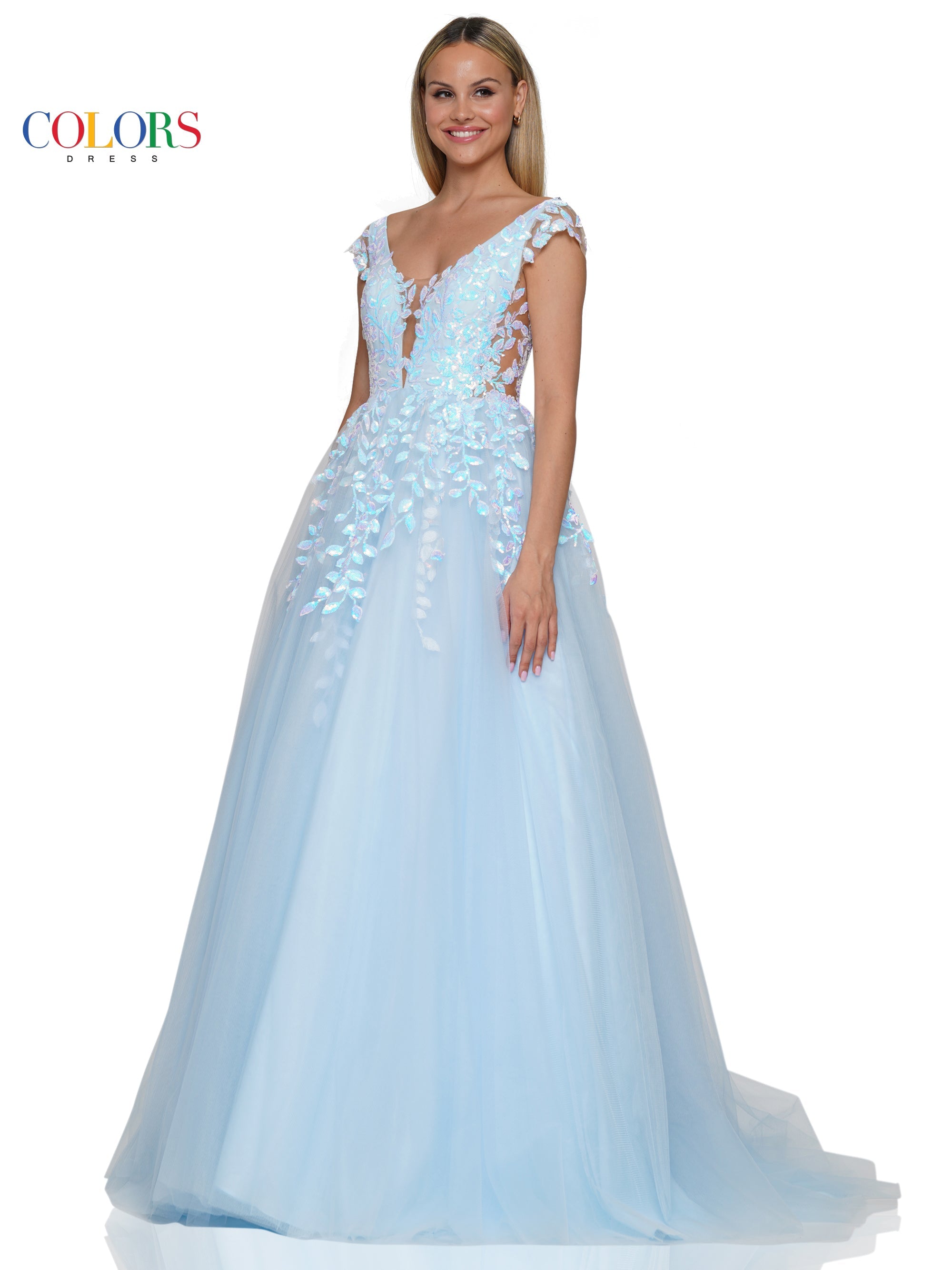 Colors 3239 Long Cap Sleeve Prom Ball Gown