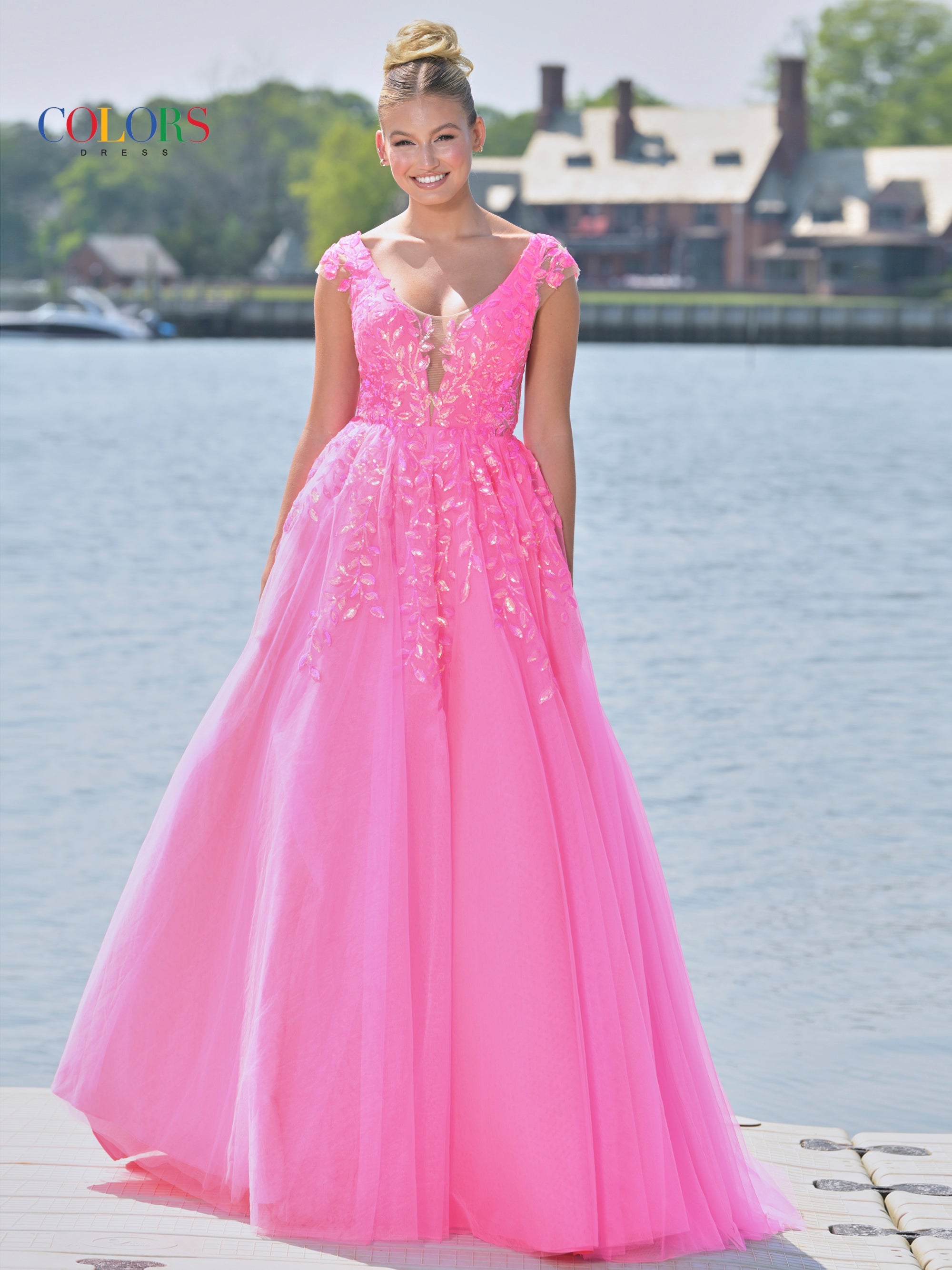 Colors 3239 Long Cap Sleeve Prom Ball Gown