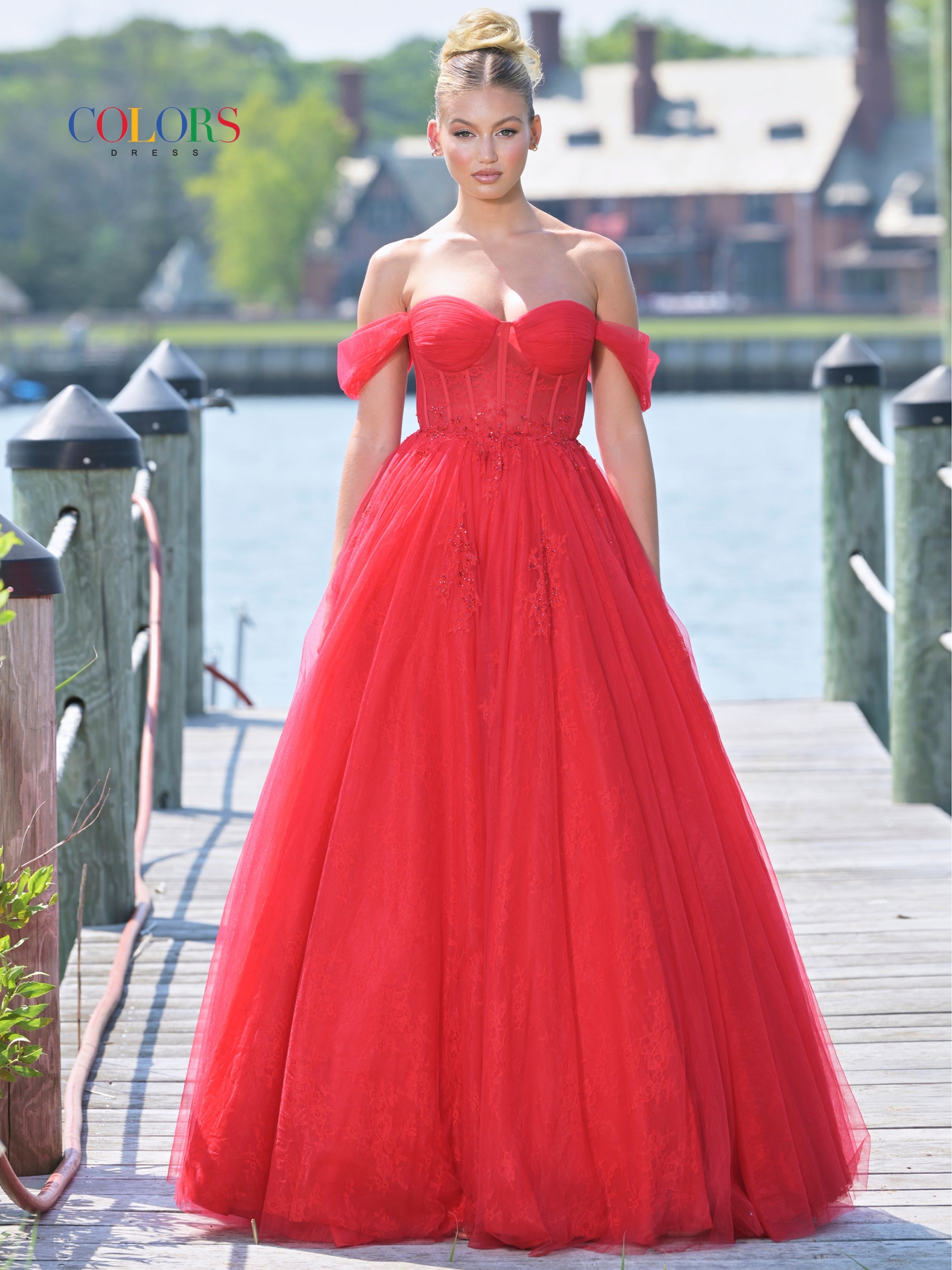 Colors 3240 Long Formal Off Shoulder Prom Ball Gown