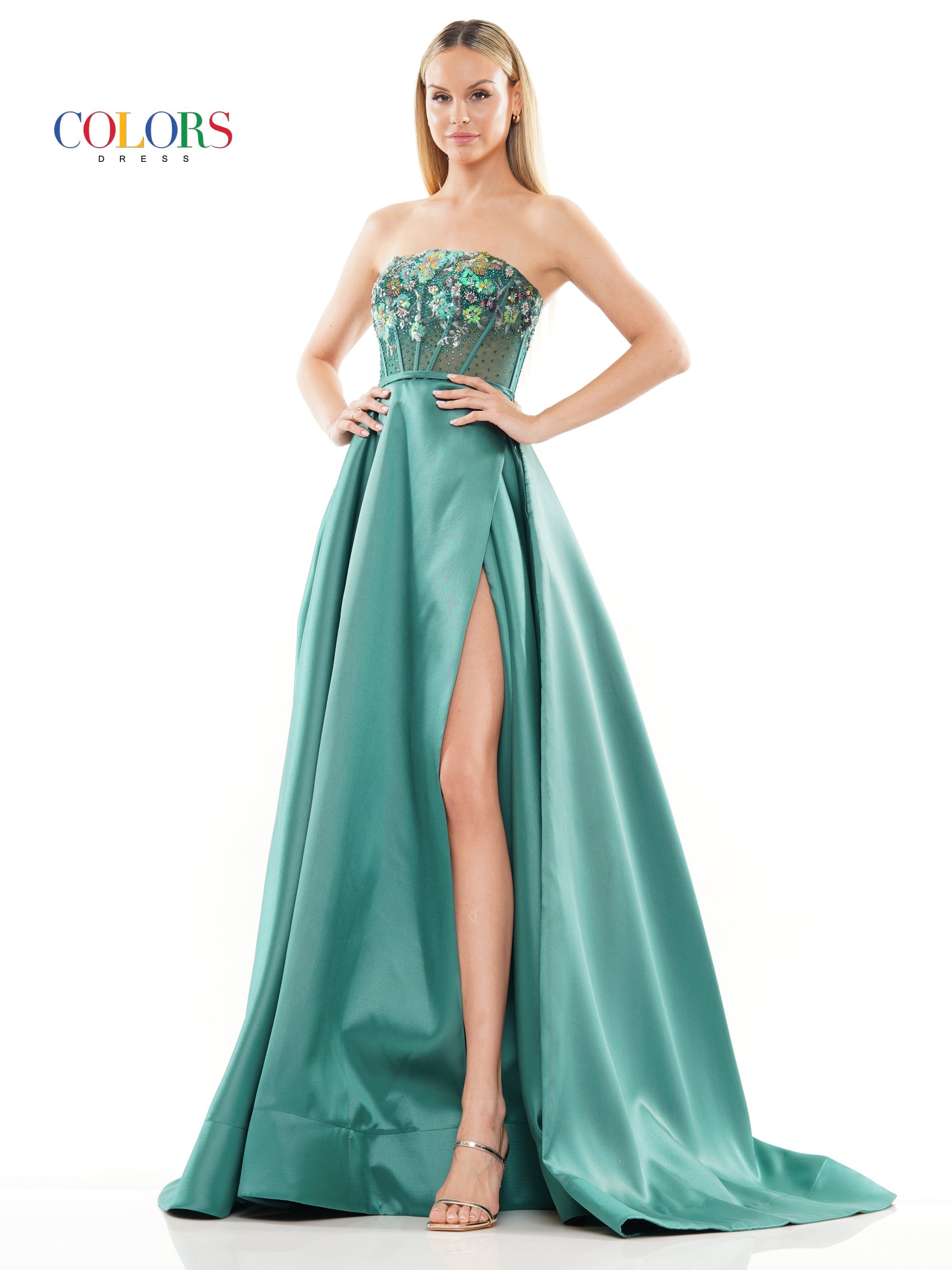 Colors 3241 Long Strapless Mikado Prom Ball Gown