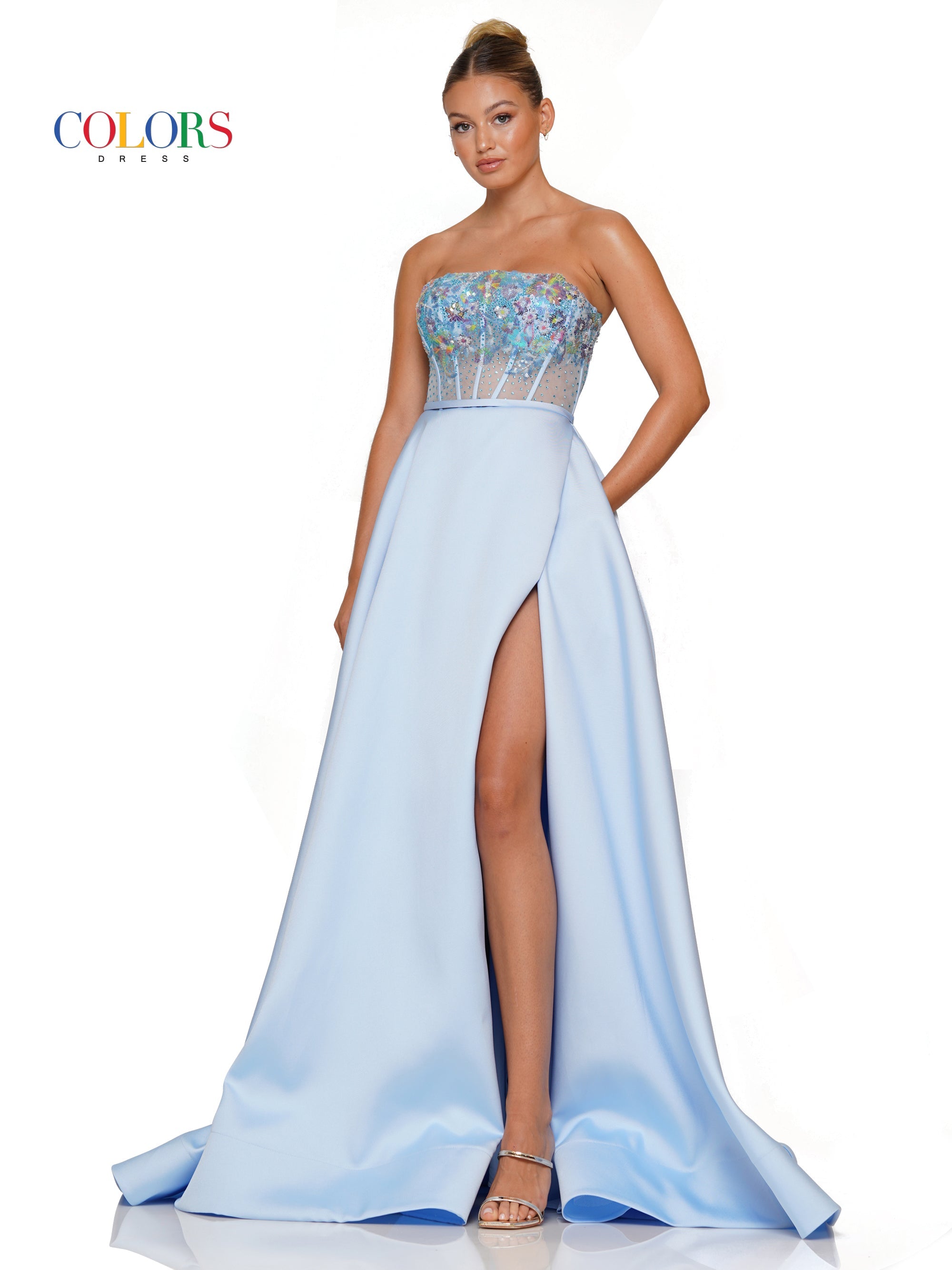 Colors 3241 Long Strapless Mikado Prom Ball Gown