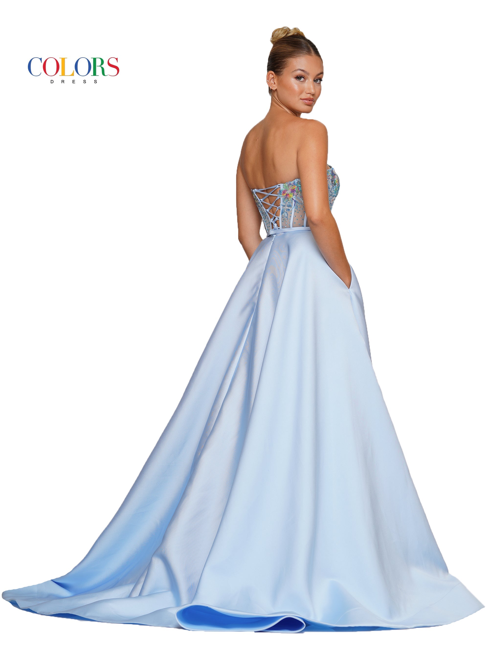 Colors 3241 Long Strapless Mikado Prom Ball Gown