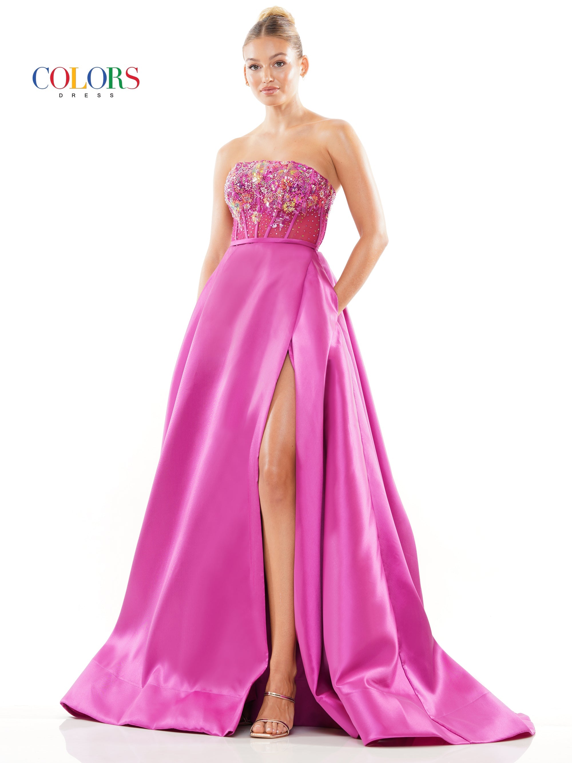 Colors 3241 Long Strapless Mikado Prom Ball Gown