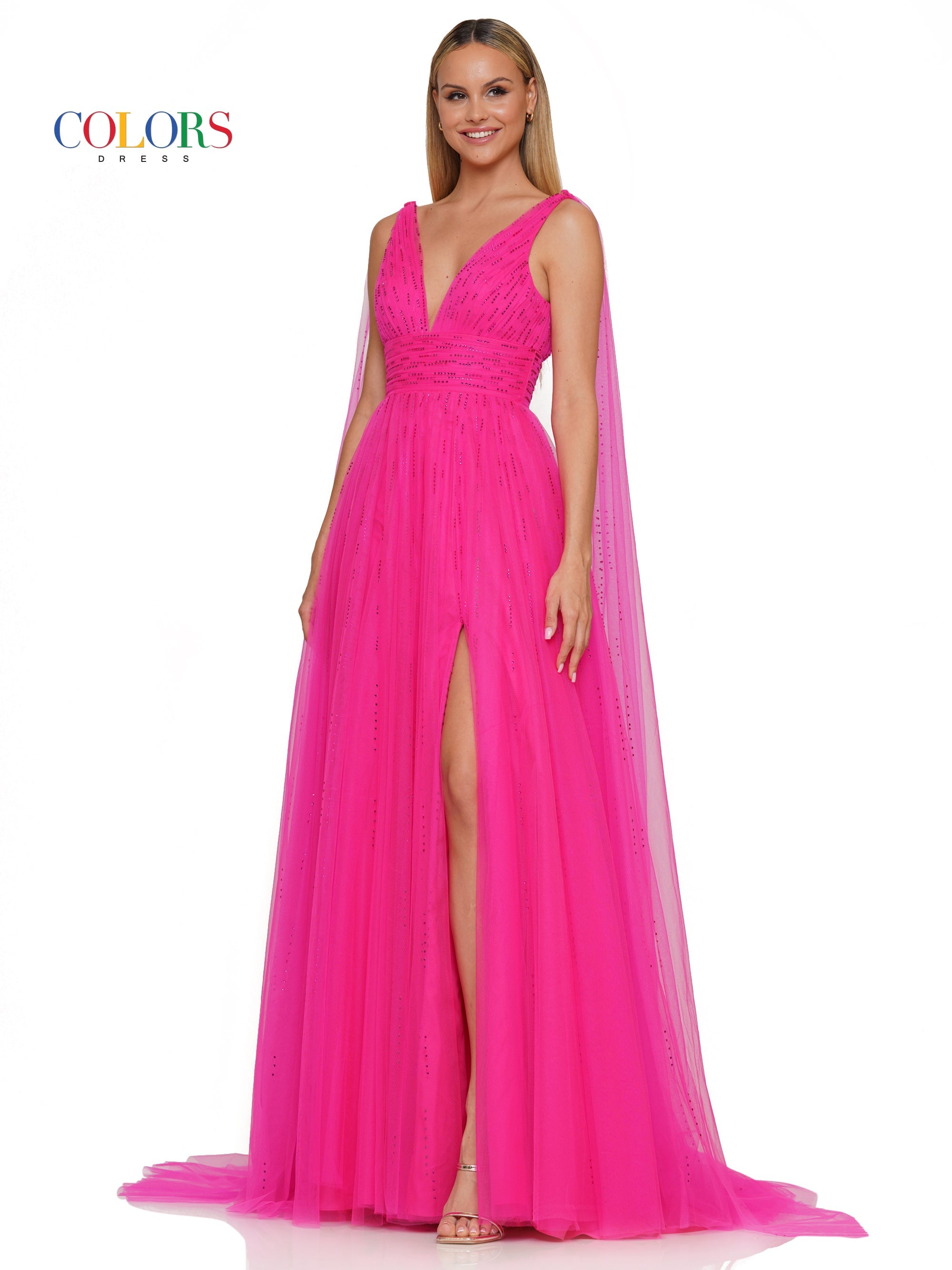 Colors 3242 Long Formal Beaded mesh A Line Prom Dress