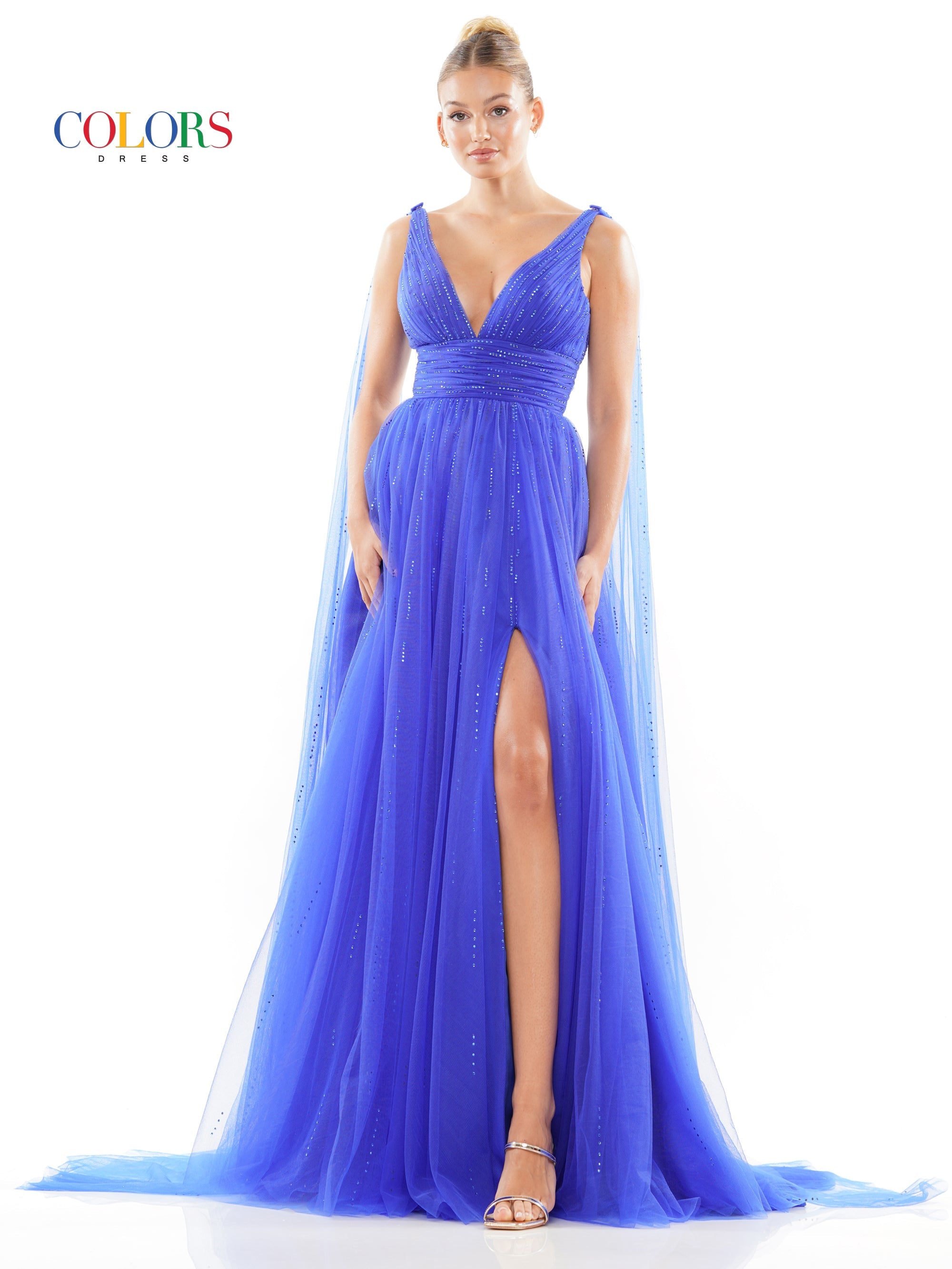 Colors 3242 Long Formal Beaded mesh A Line Prom Dress