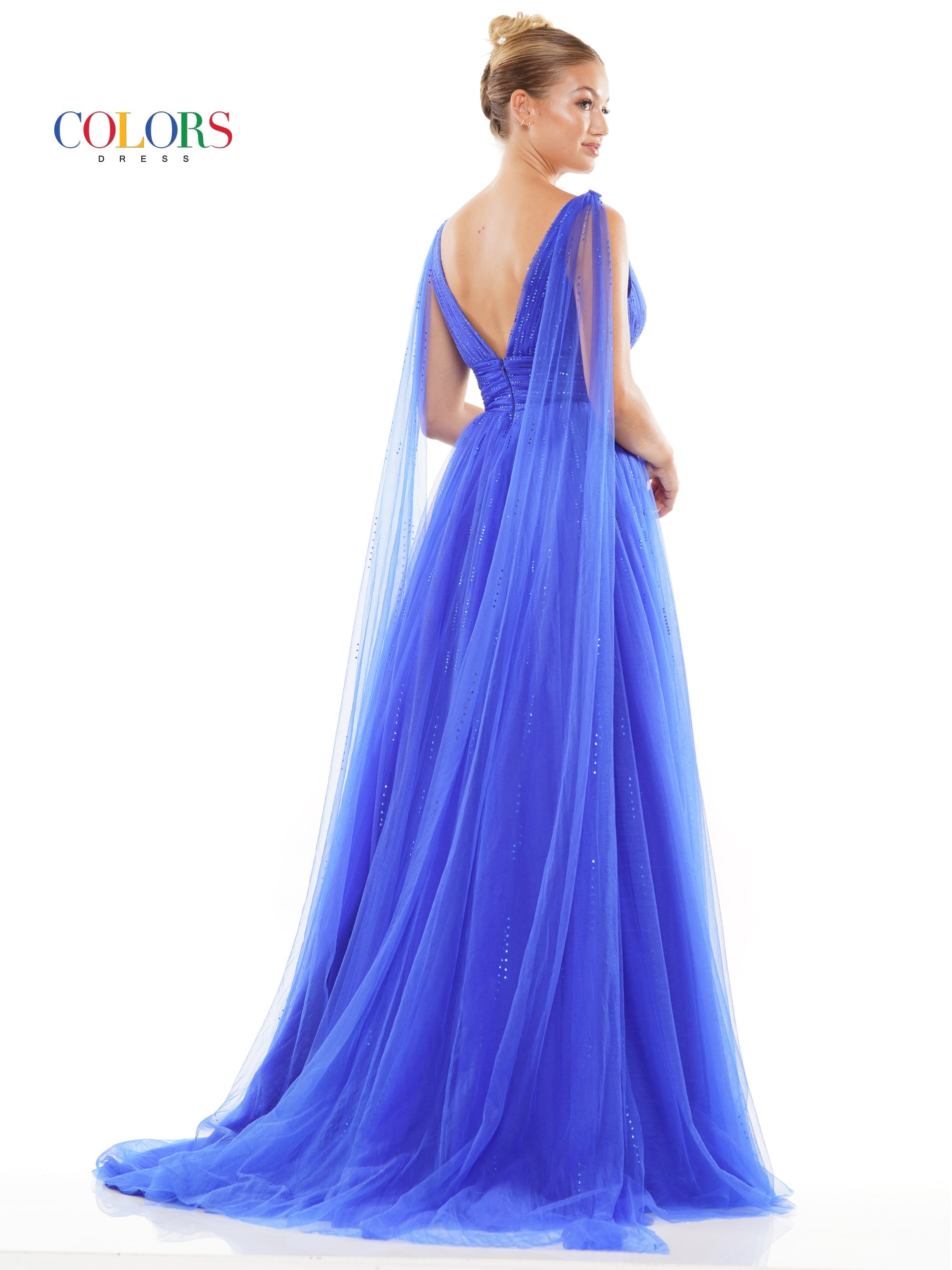 Colors 3242 Long Formal Beaded mesh A Line Prom Dress