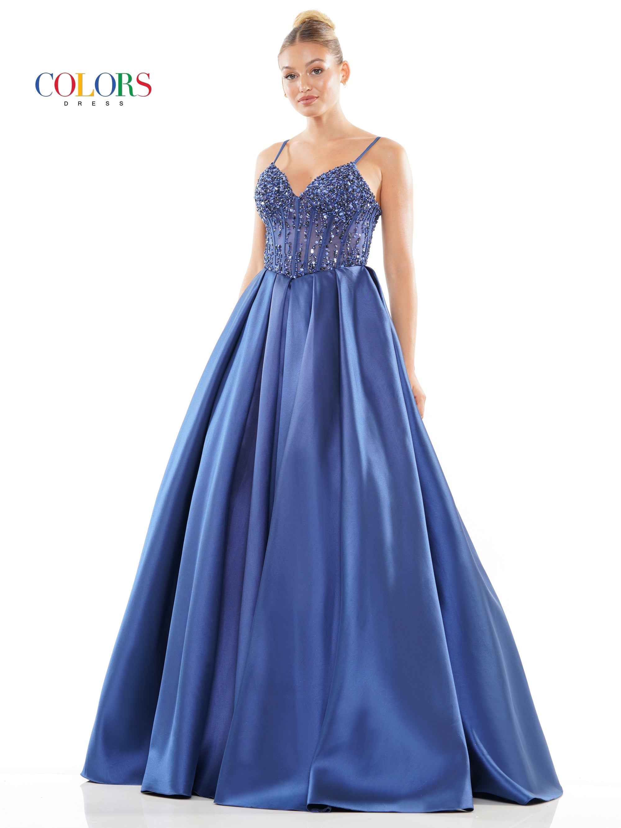 Colors 3244 Prom Long Spaghetti Strap Mikado Ball Gown
