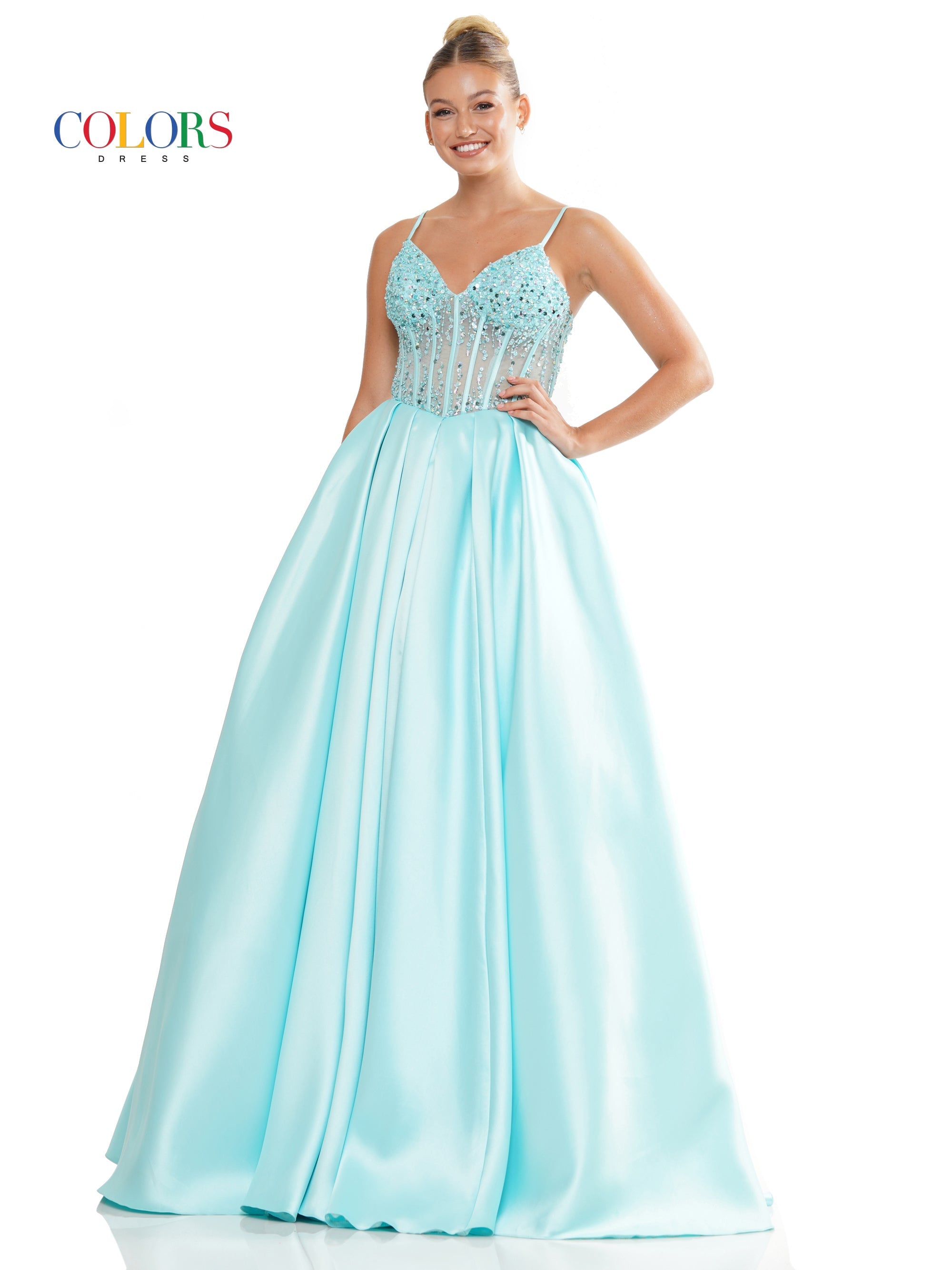 Colors 3244 Prom Long Spaghetti Strap Mikado Ball Gown