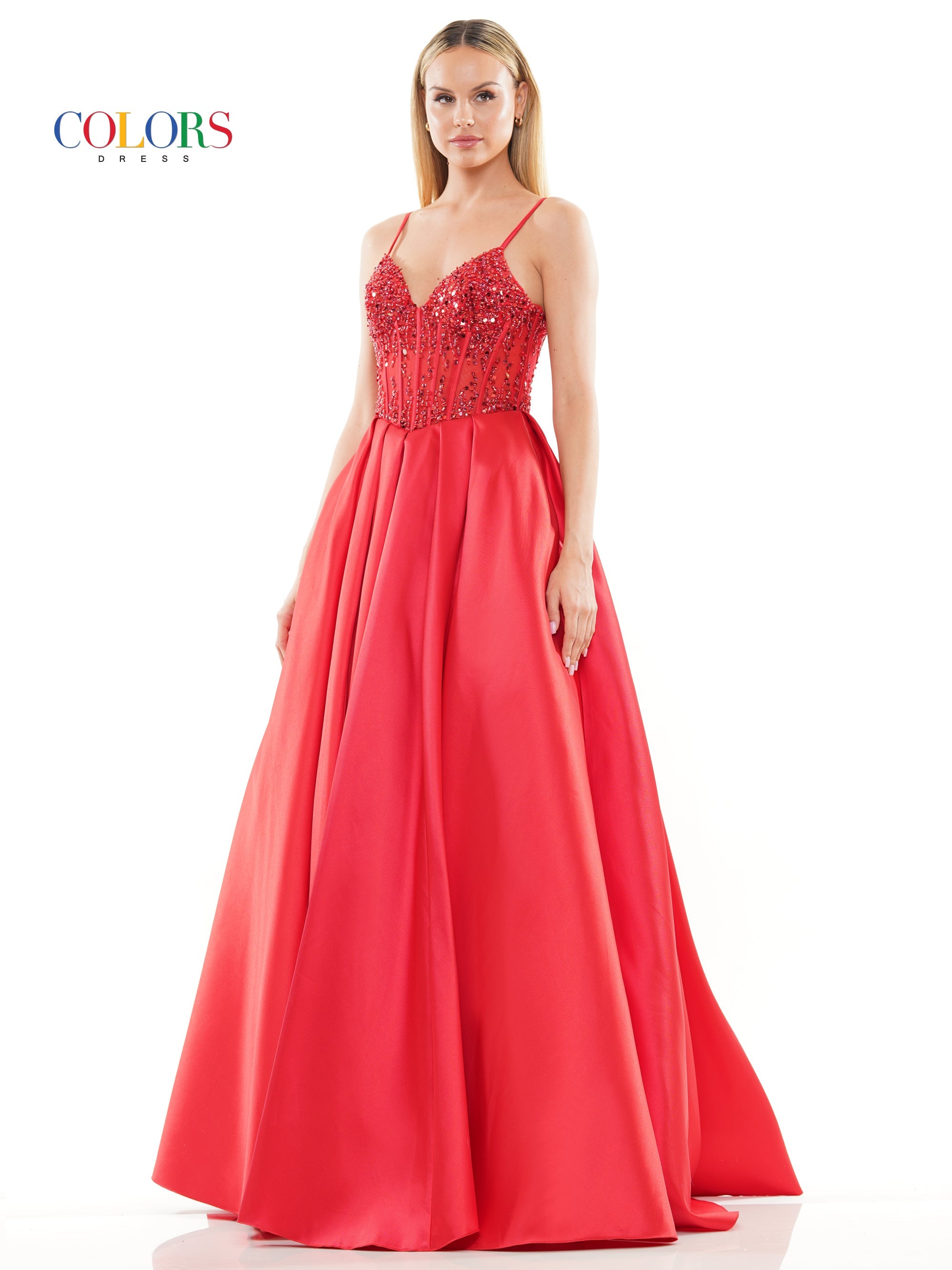 Colors 3244 Prom Long Spaghetti Strap Mikado Ball Gown