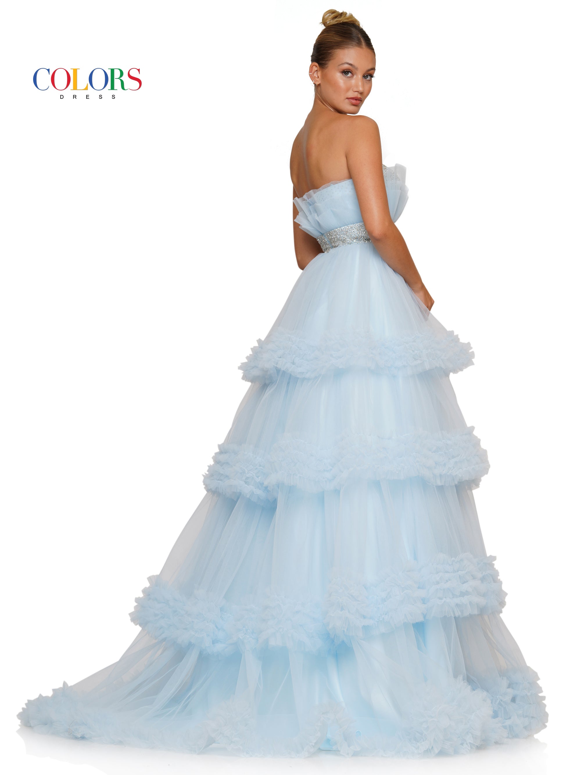 Colors 3245 Prom Long Strapless Tiered Ball Gown