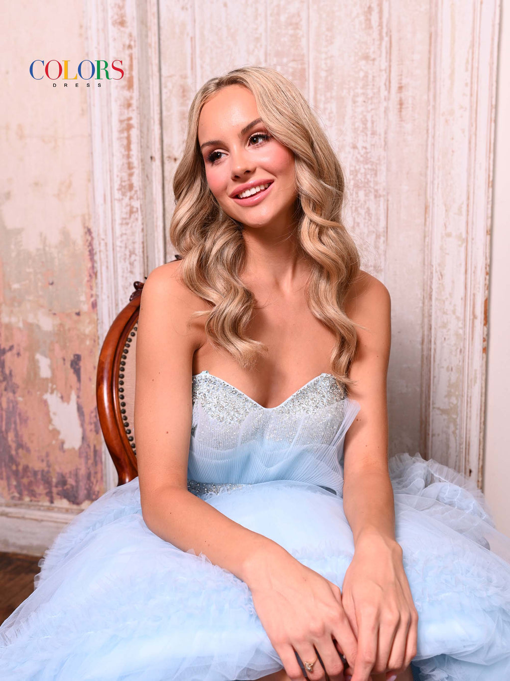 Colors 3245 Prom Long Strapless Tiered Ball Gown