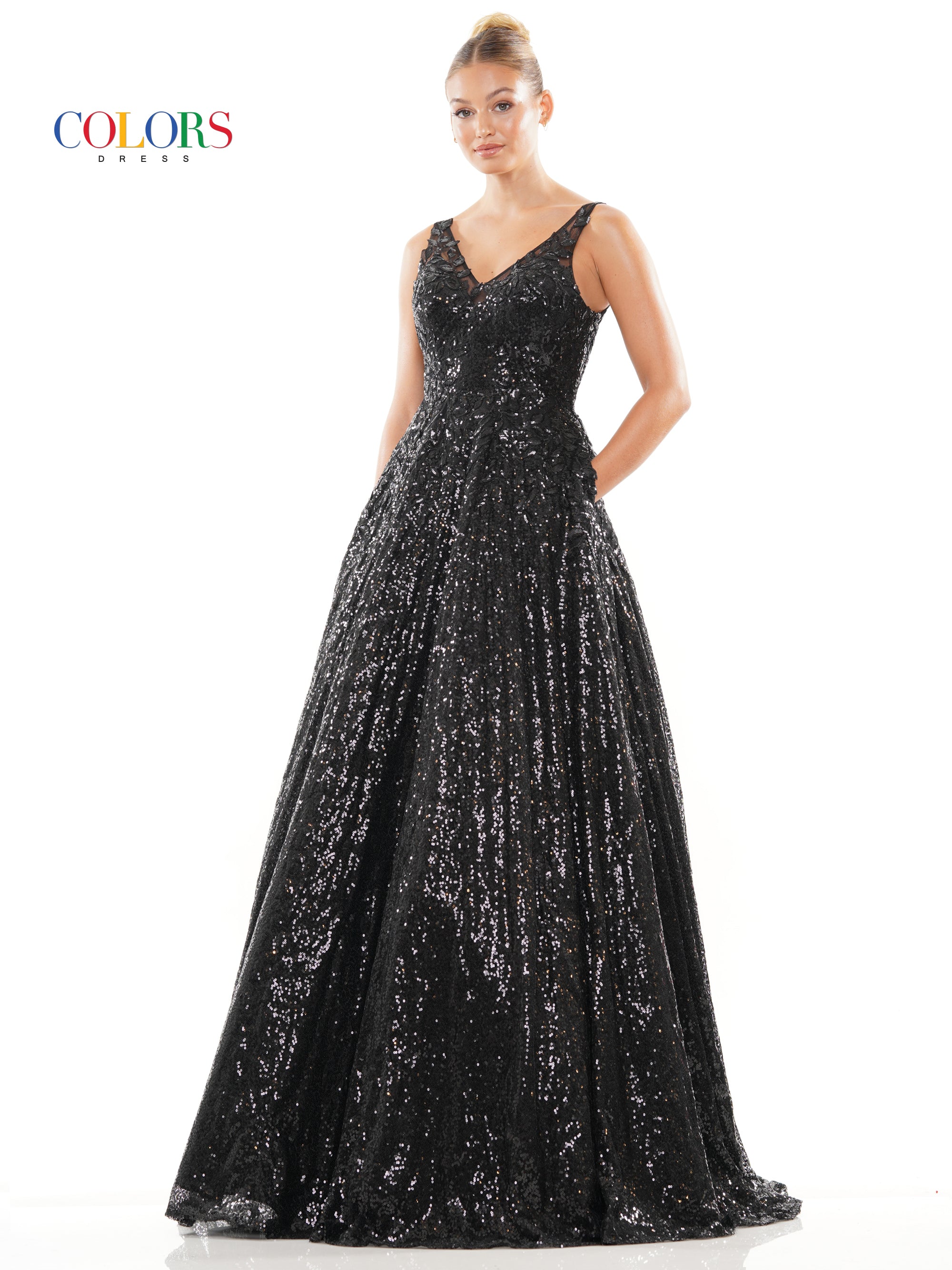 Colors 3246 Long Sleeveless Sequin Prom Ball Gown