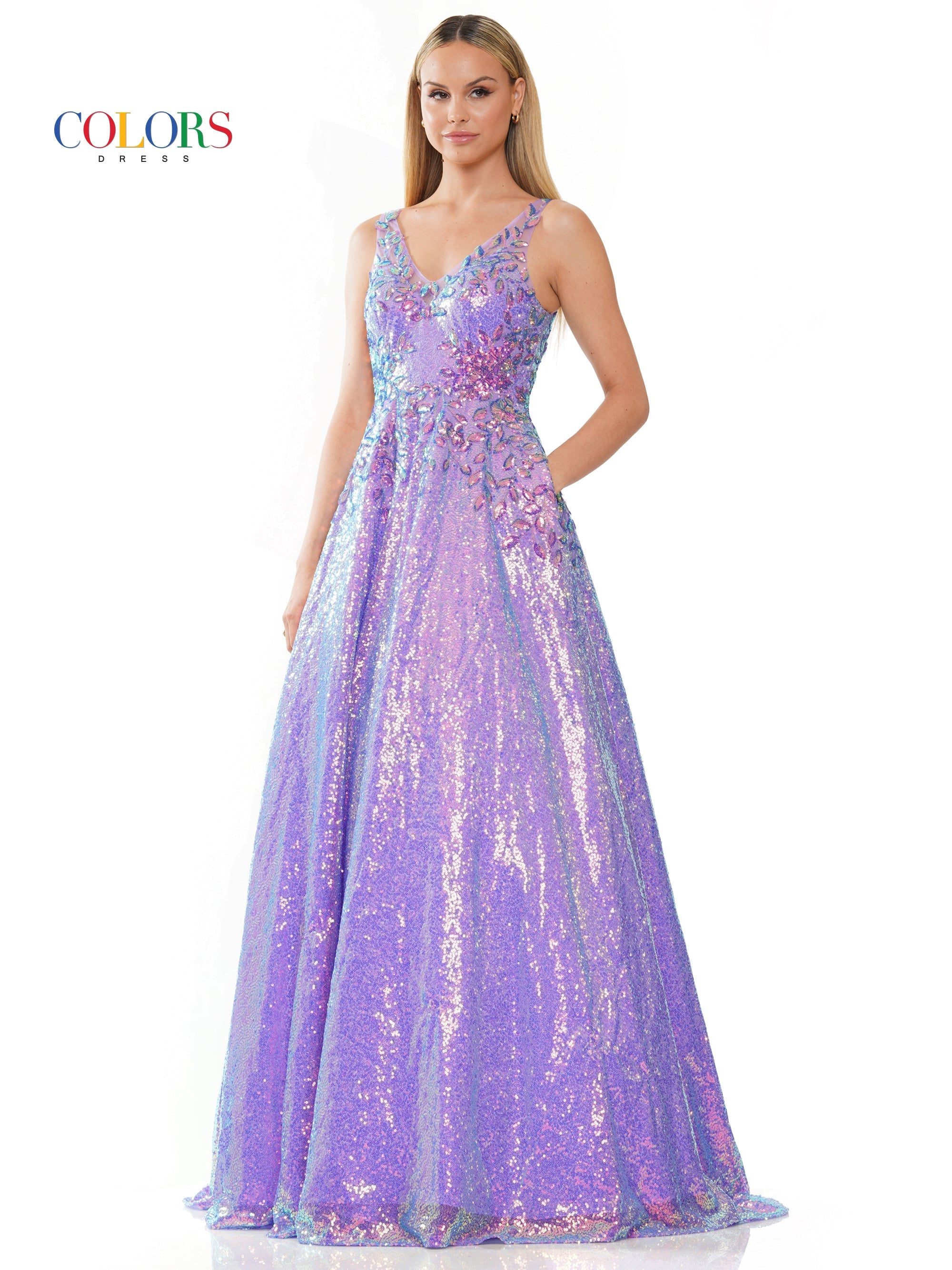 Colors 3246 Long Sleeveless Sequin Prom Ball Gown