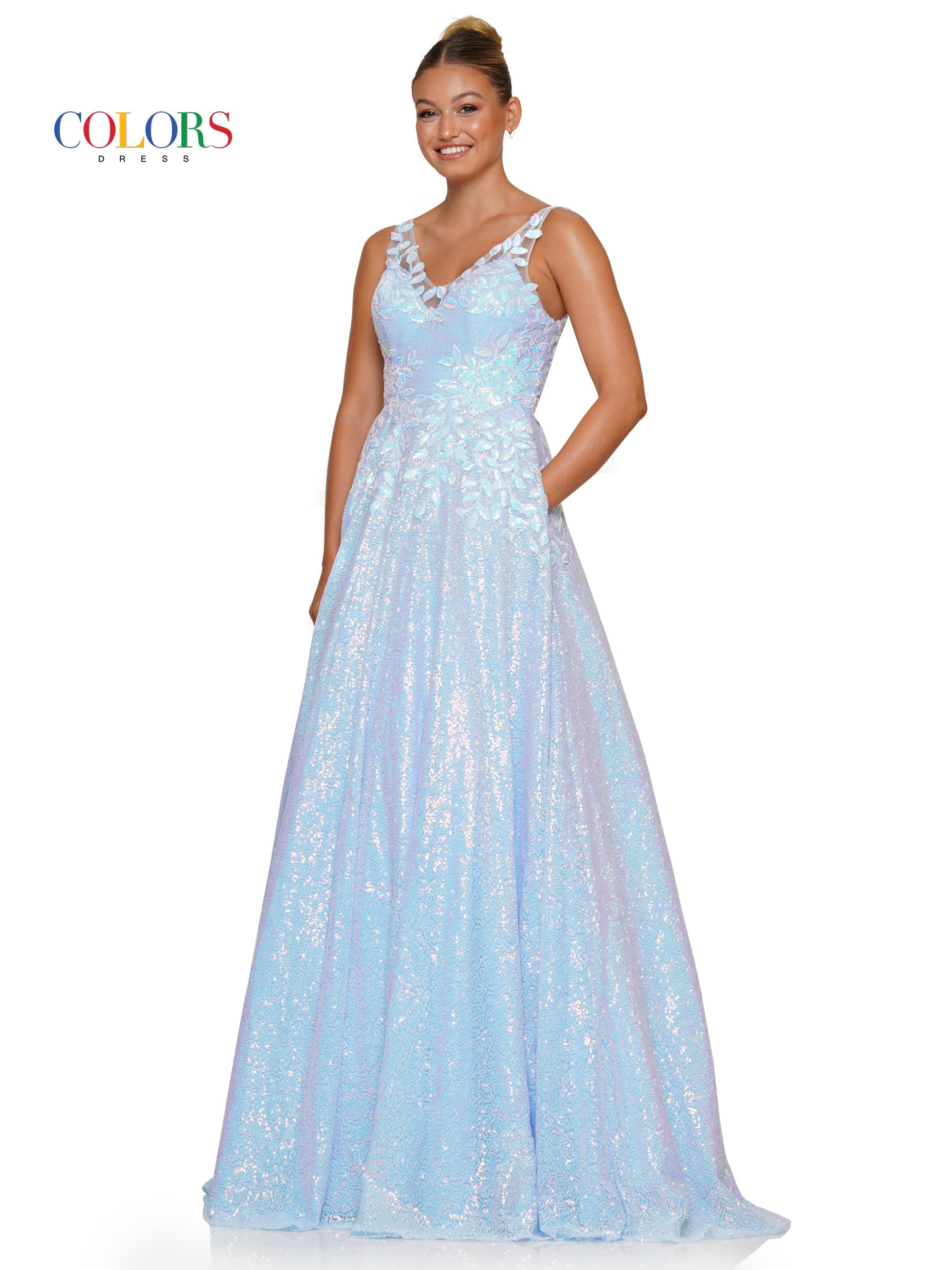Colors 3246 Long Sleeveless Sequin Prom Ball Gown