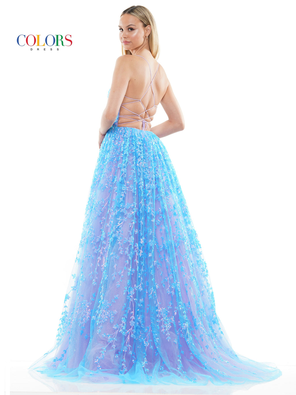 Colors 3247 Long Spaghetti Strap Sequin Prom Ball Gown