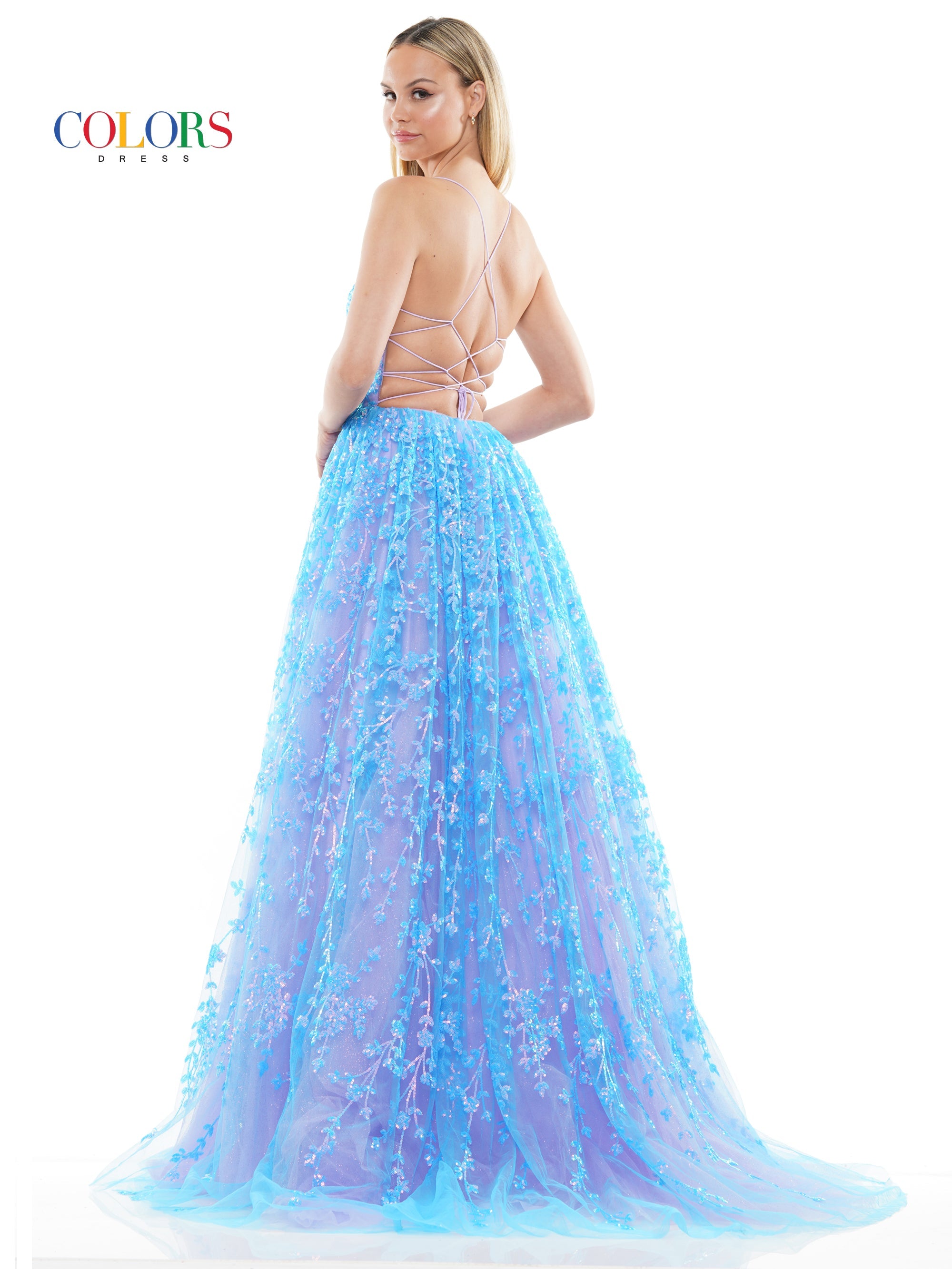 Colors 3247 Long Spaghetti Strap Sequin Prom Ball Gown