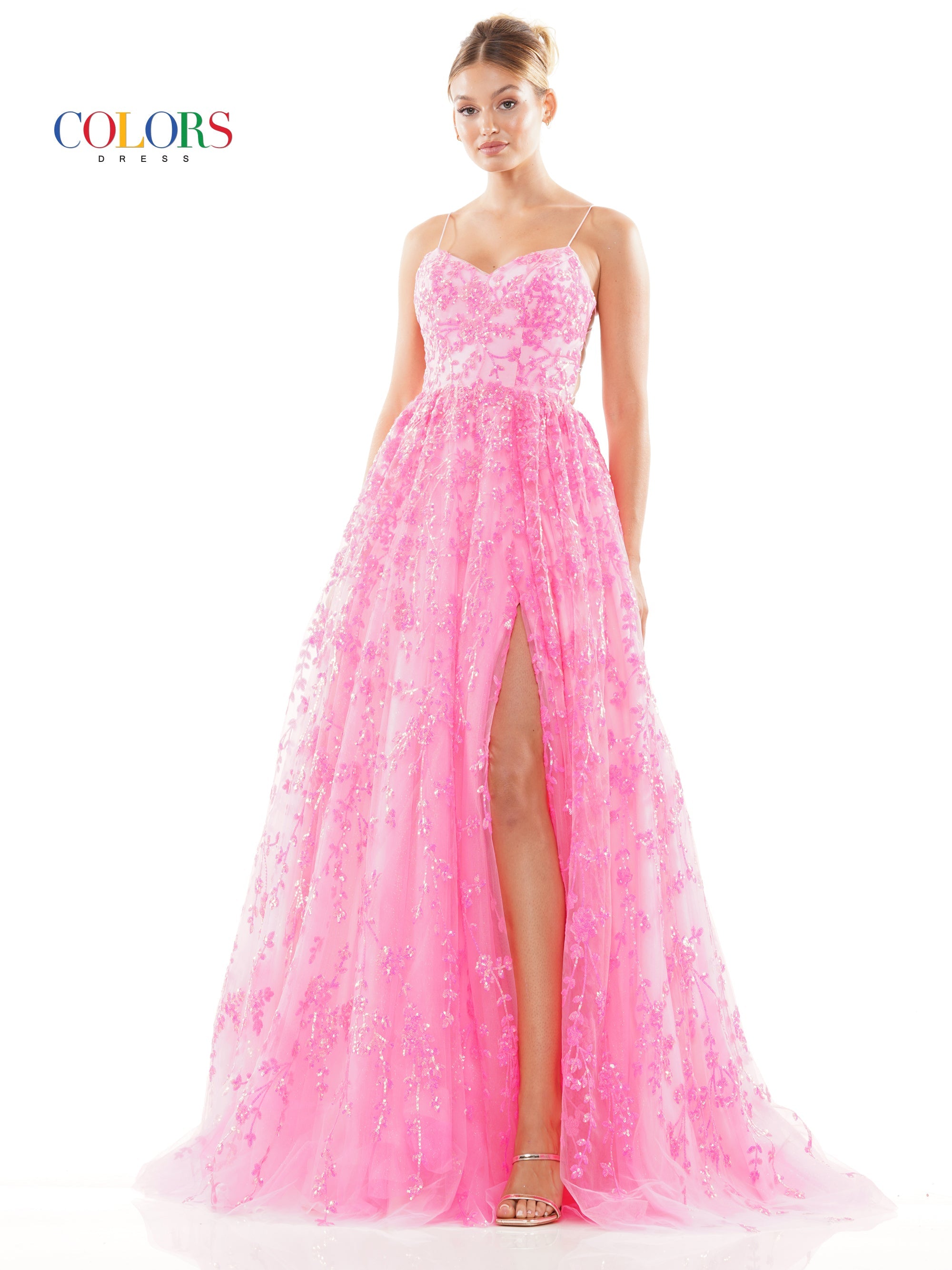 Colors 3247 Long Spaghetti Strap Sequin Prom Ball Gown