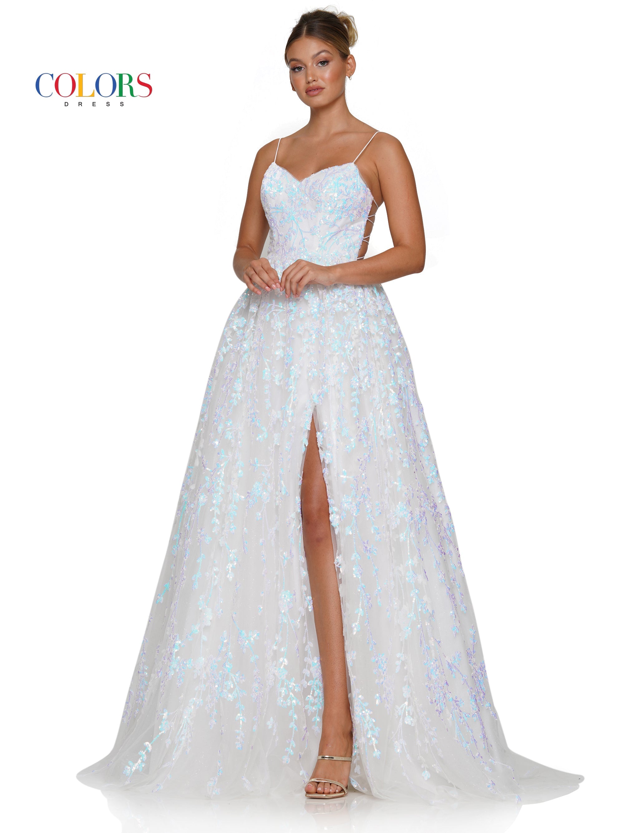 Colors 3247 Long Spaghetti Strap Sequin Prom Ball Gown