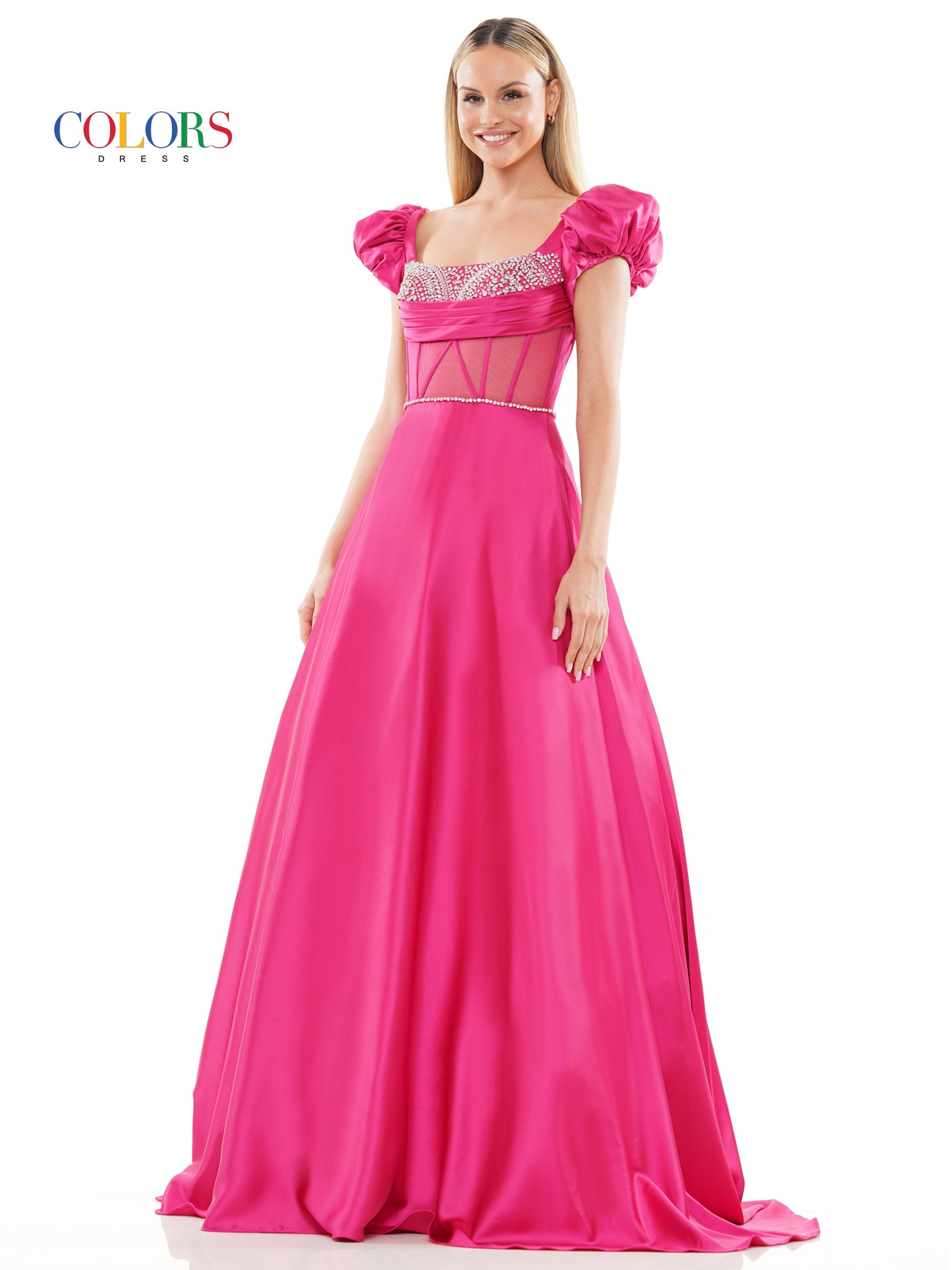 Colors 3249 Long Formal Satin Pocket Prom Ball Gown