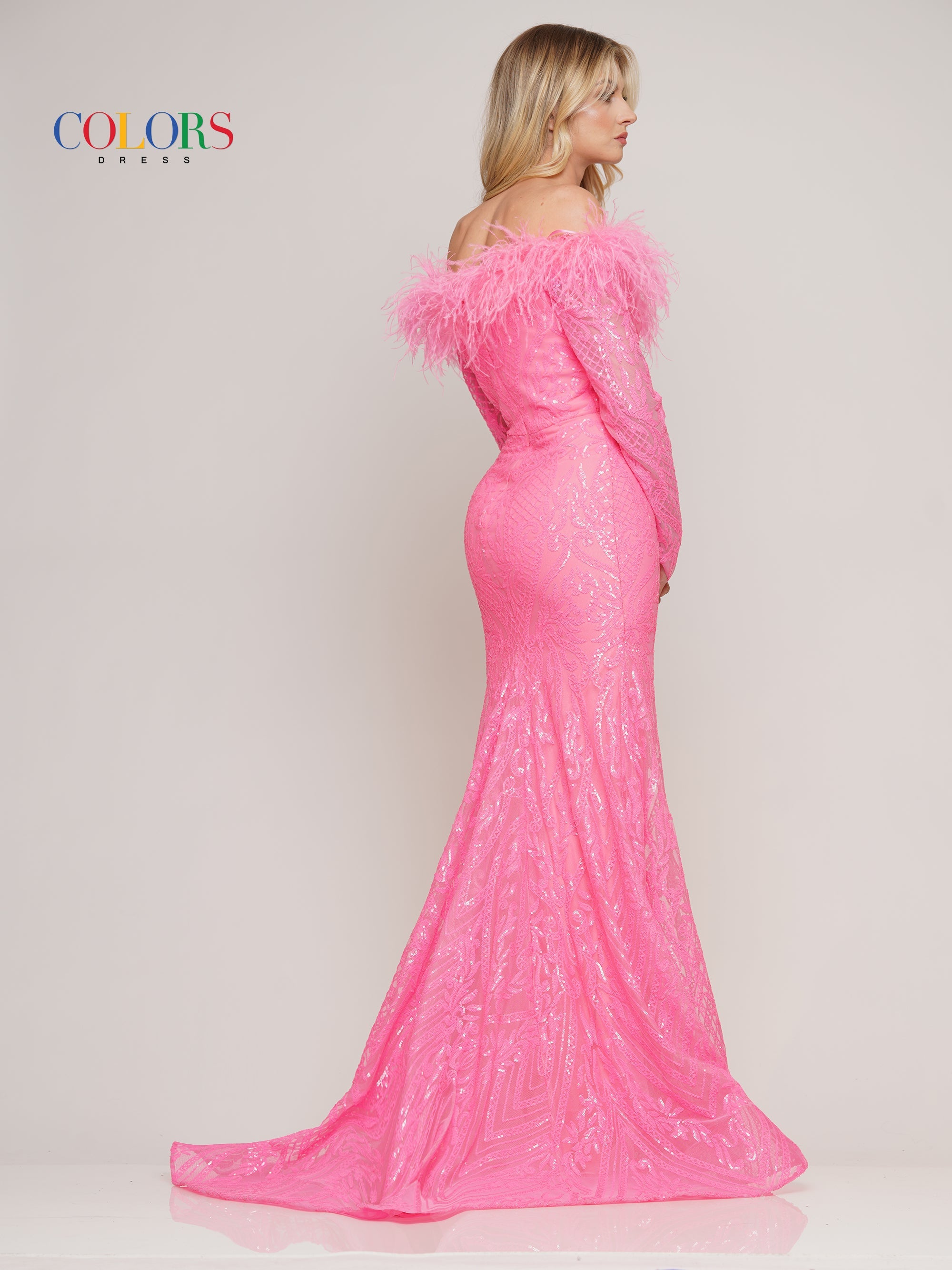 Colors 3257 Long Off Shoulder Formal Fitted Prom Dress