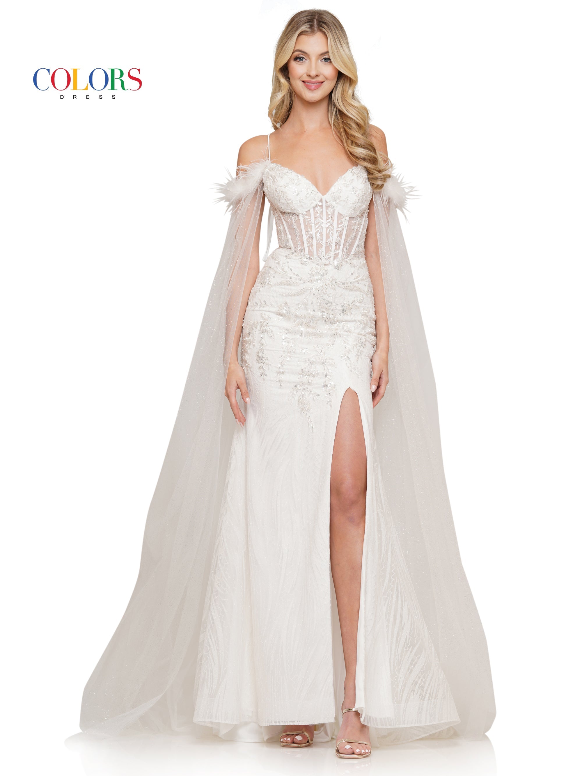 Colors 3258 Long Formal Glitter Mesh Prom Dress